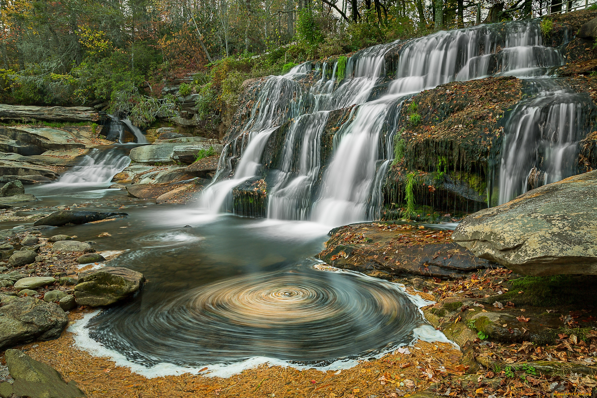 природа, водопады, лес, река, водопад