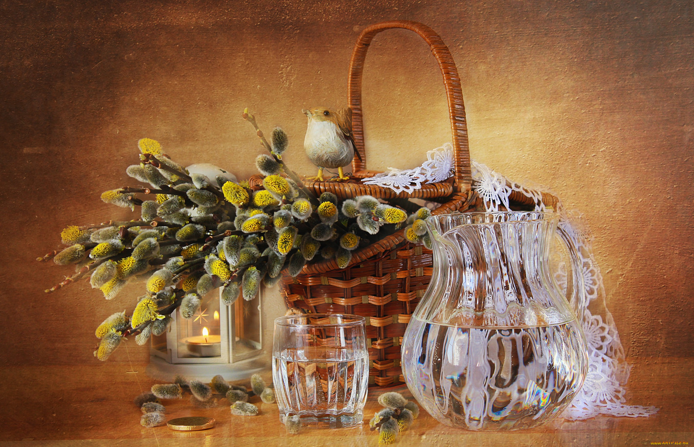 рисованное, -, другое, верба, графин, вода, стакан