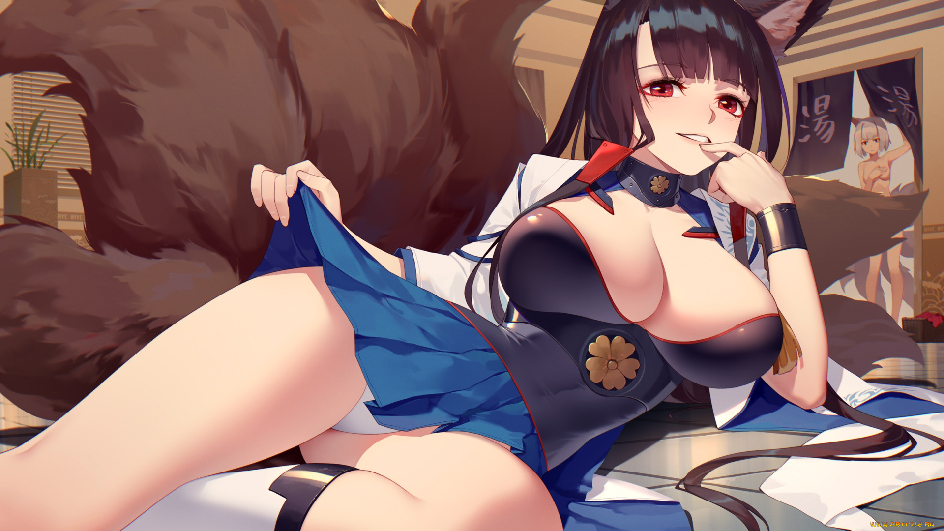 аниме, azur, lane, взгляд, фон, девушка