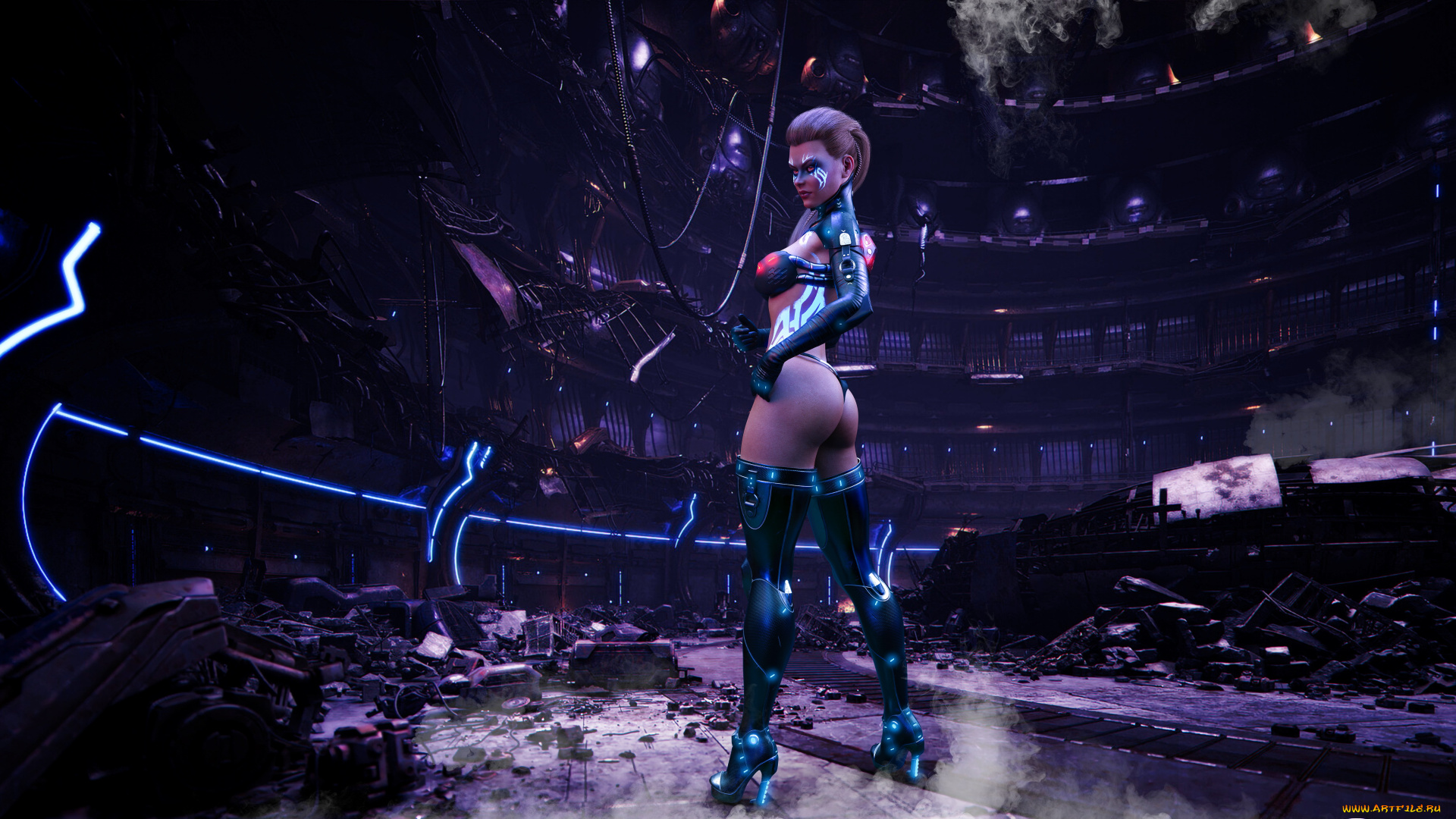 3д, графика, _science, fiction, девушка, фон, взгляд, униформа