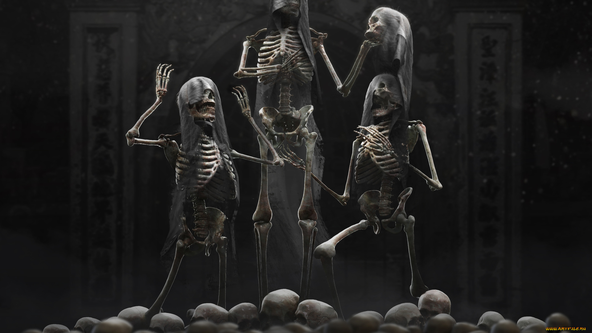 3д, графика, ужас, , horror, череп, фон, скелет