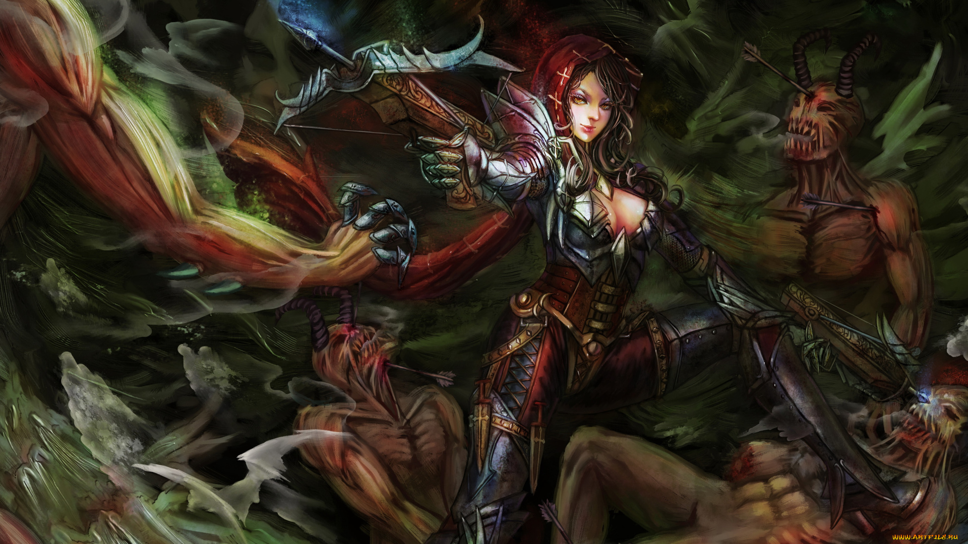 diablo, iii, видео, игры, девушка, фон, униформа, арбалет