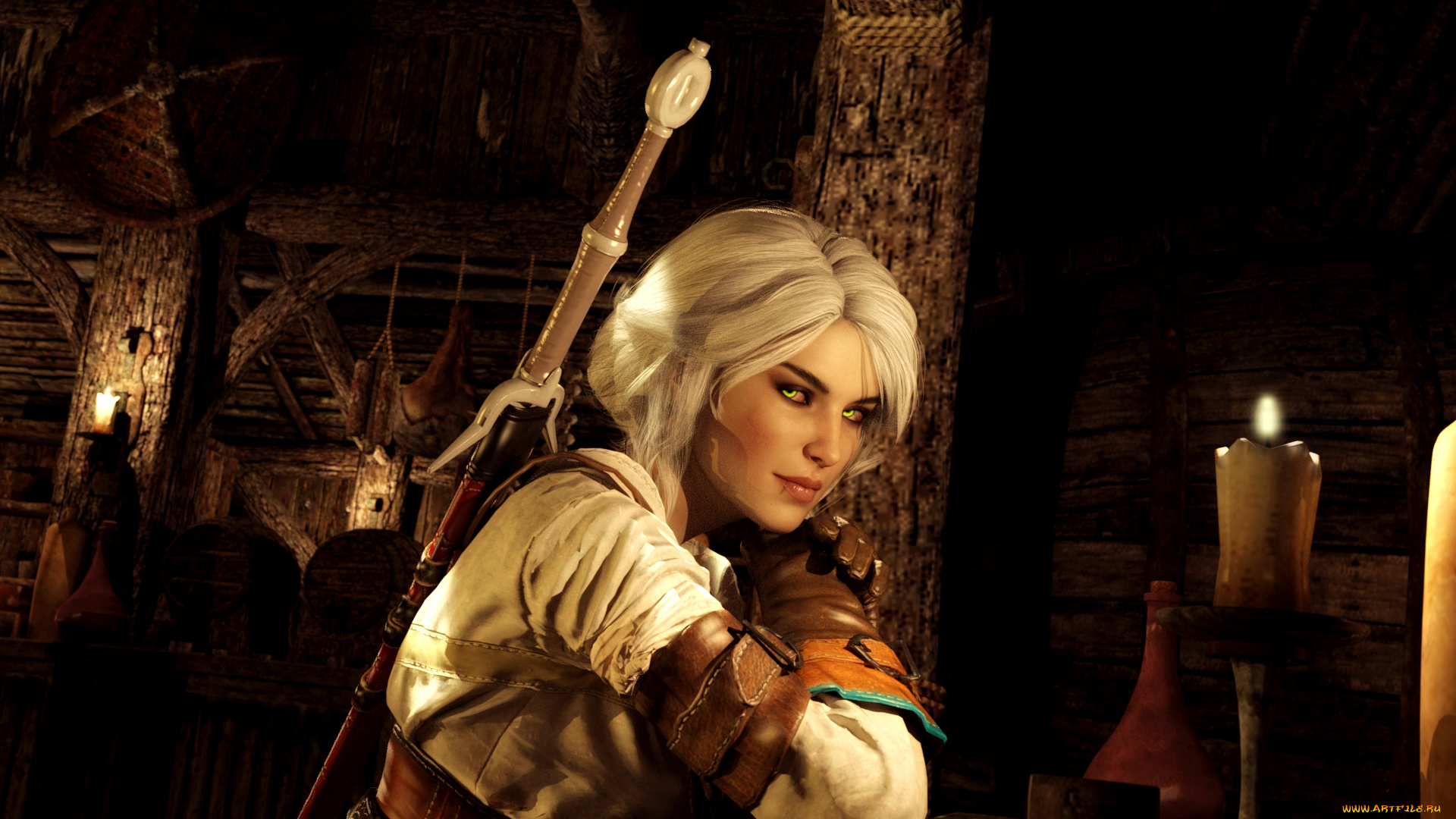 видео, игры, the, witcher, 3, , wild, hunt, девушка, фон, взгляд, меч