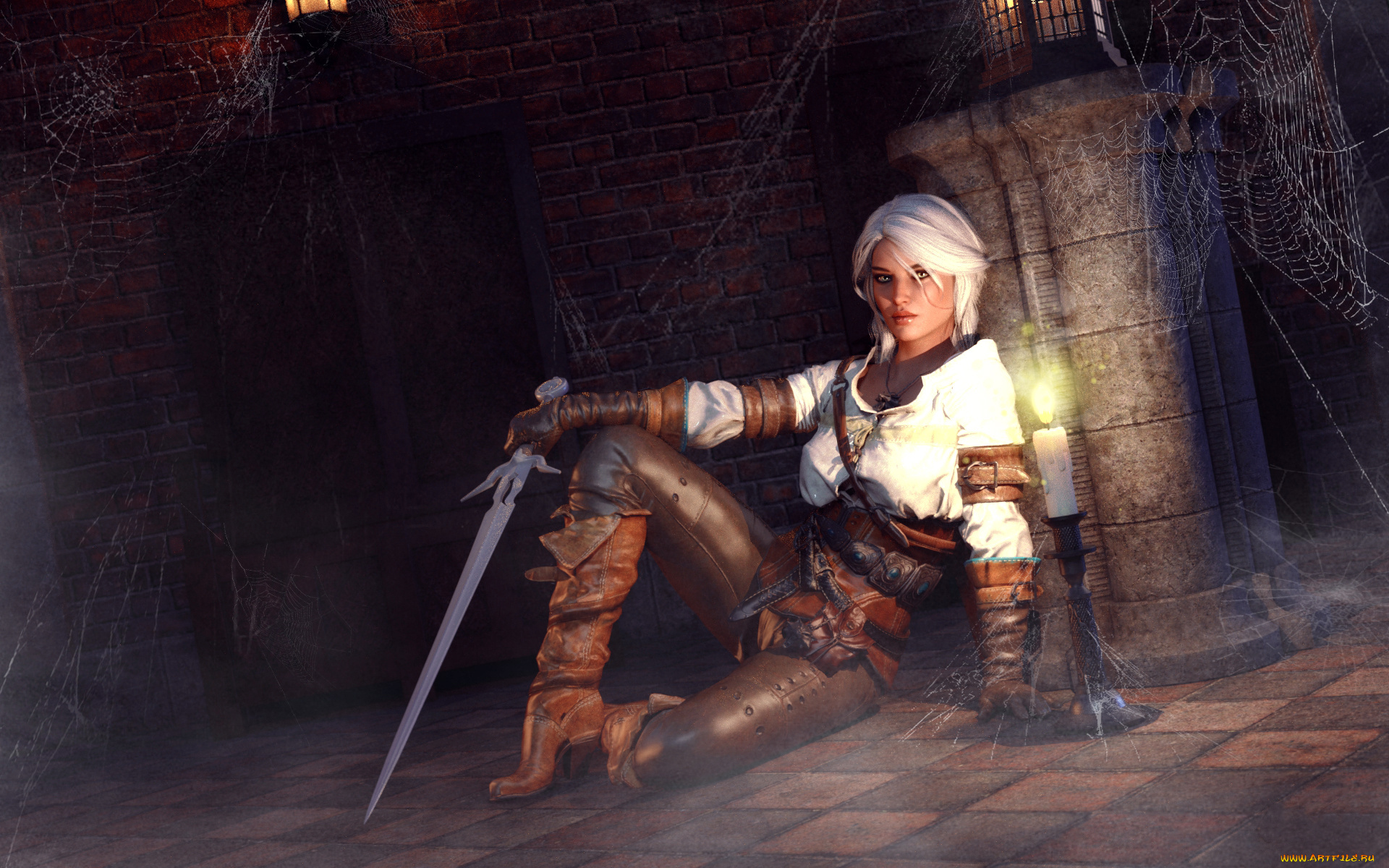 видео, игры, the, witcher, 3, , wild, hunt, девушка, фон, взгляд, меч, униформа