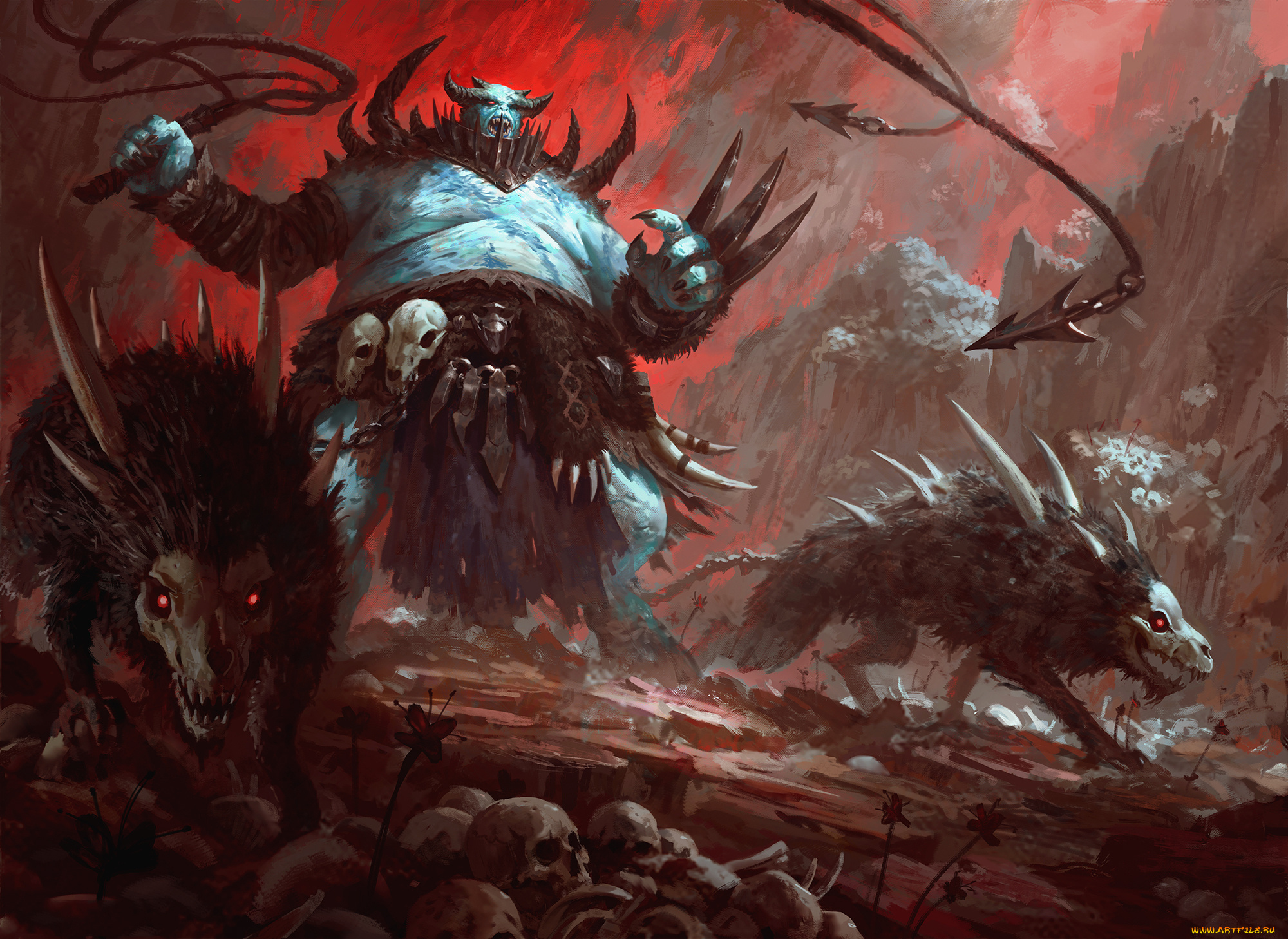 фэнтези, демоны, существа, фон, погонщик