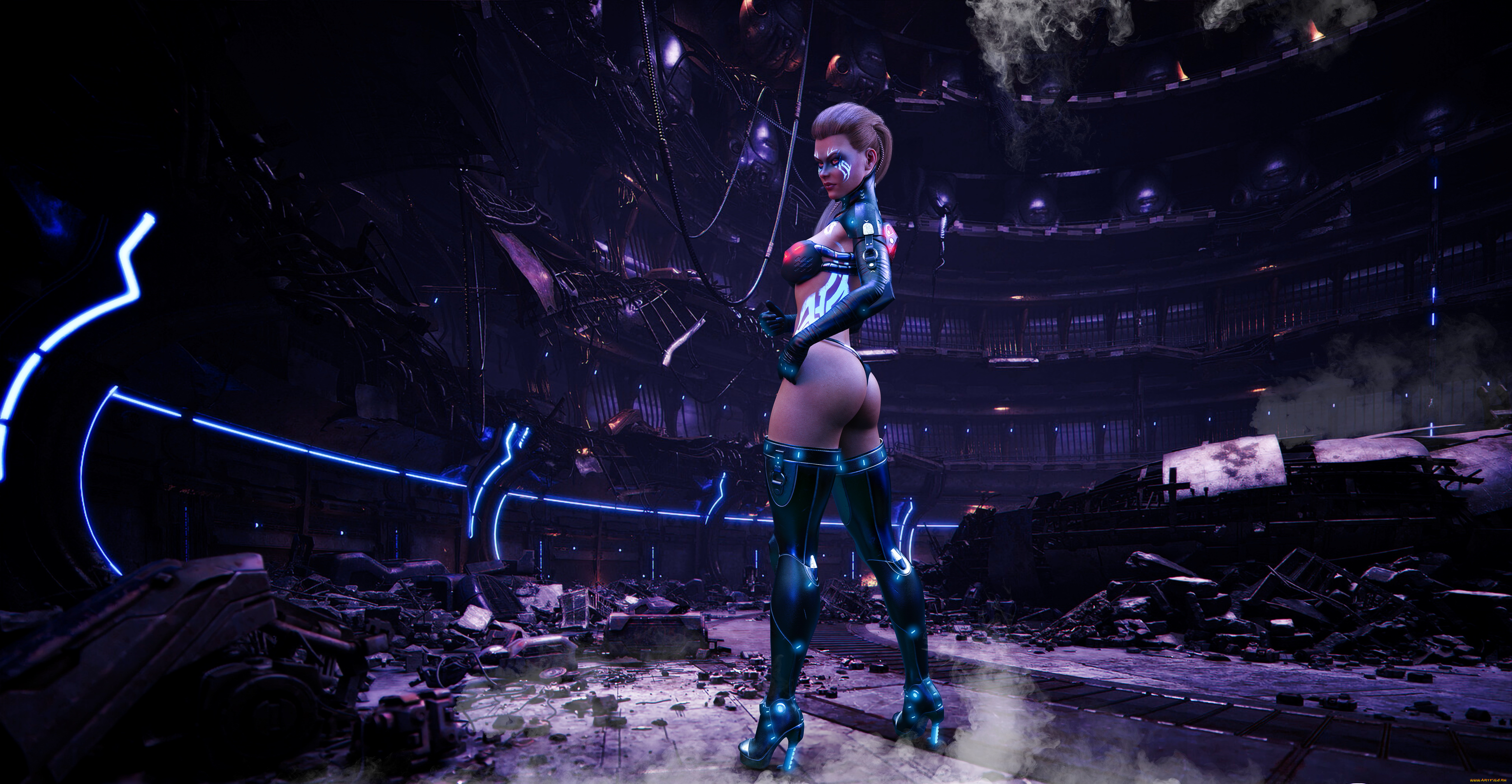 3д, графика, _science, fiction, девушка, фон, взгляд, униформа