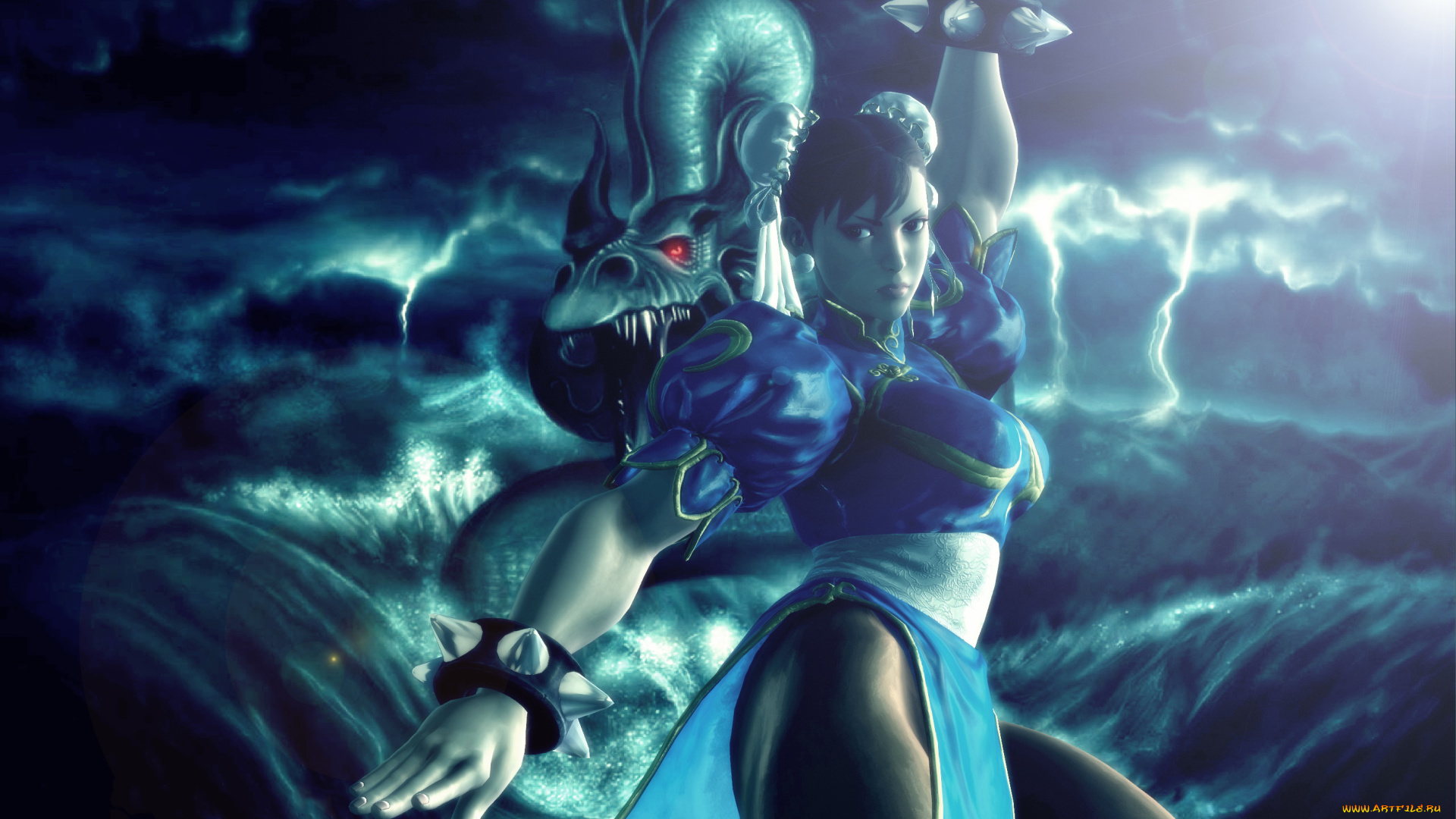 видео, игры, street, fighter, девушка, фон, взгляд, поза, дракон