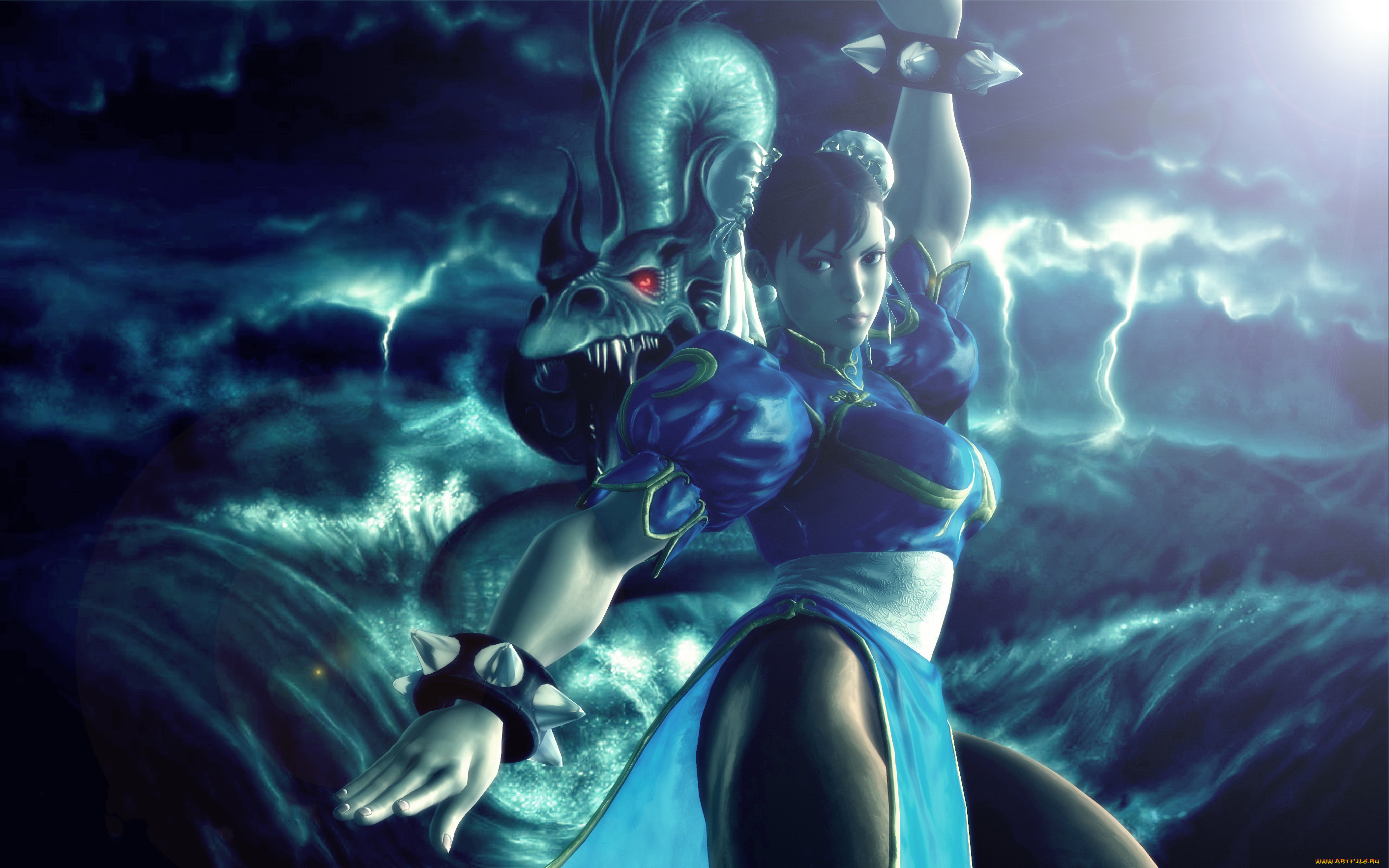 видео, игры, street, fighter, девушка, фон, взгляд, поза, дракон