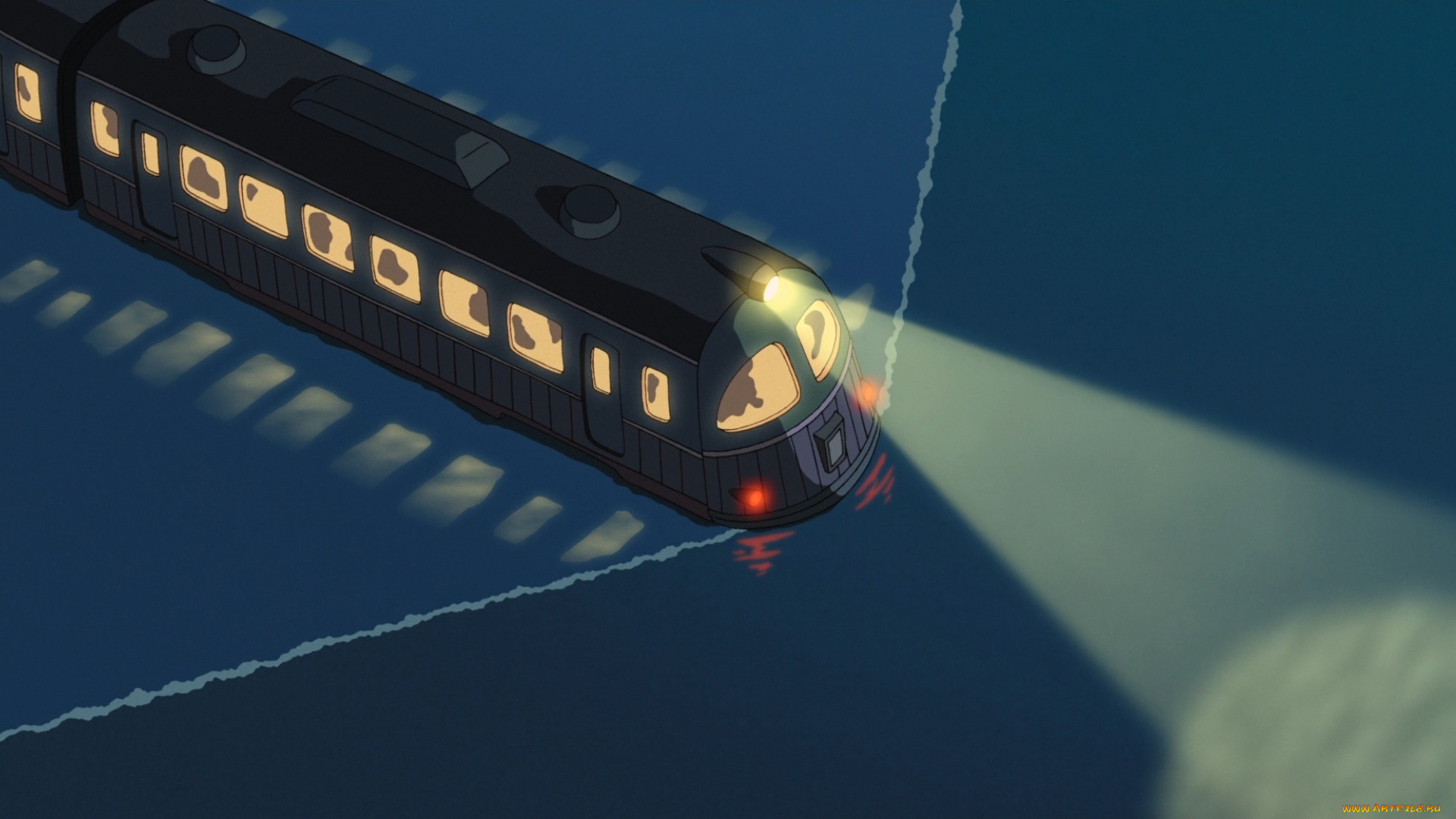 аниме, spirited, away, трамвай, луч, вода