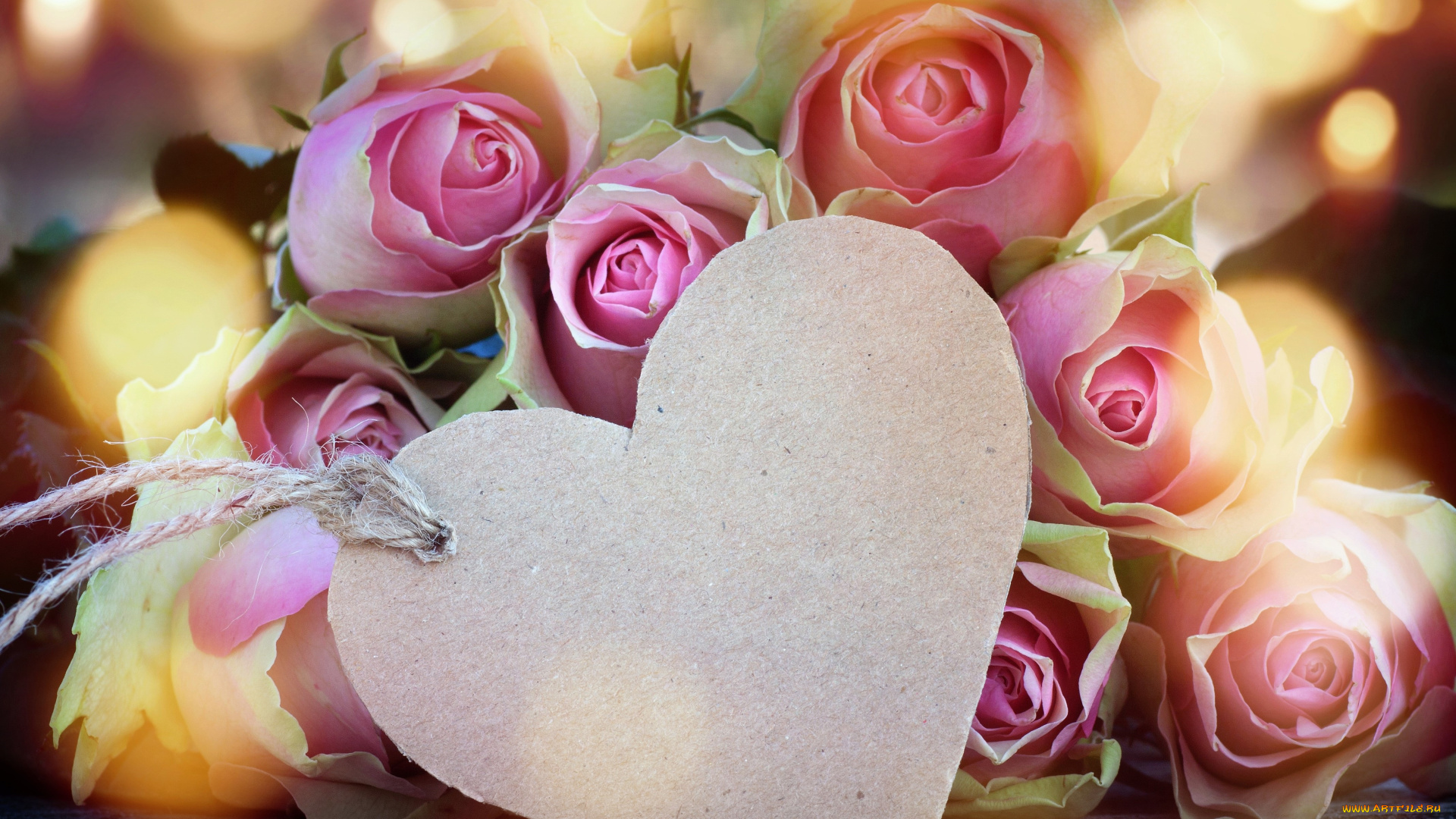 праздничные, день, святого, валентина, , сердечки, , любовь, розы, букет, сердечко