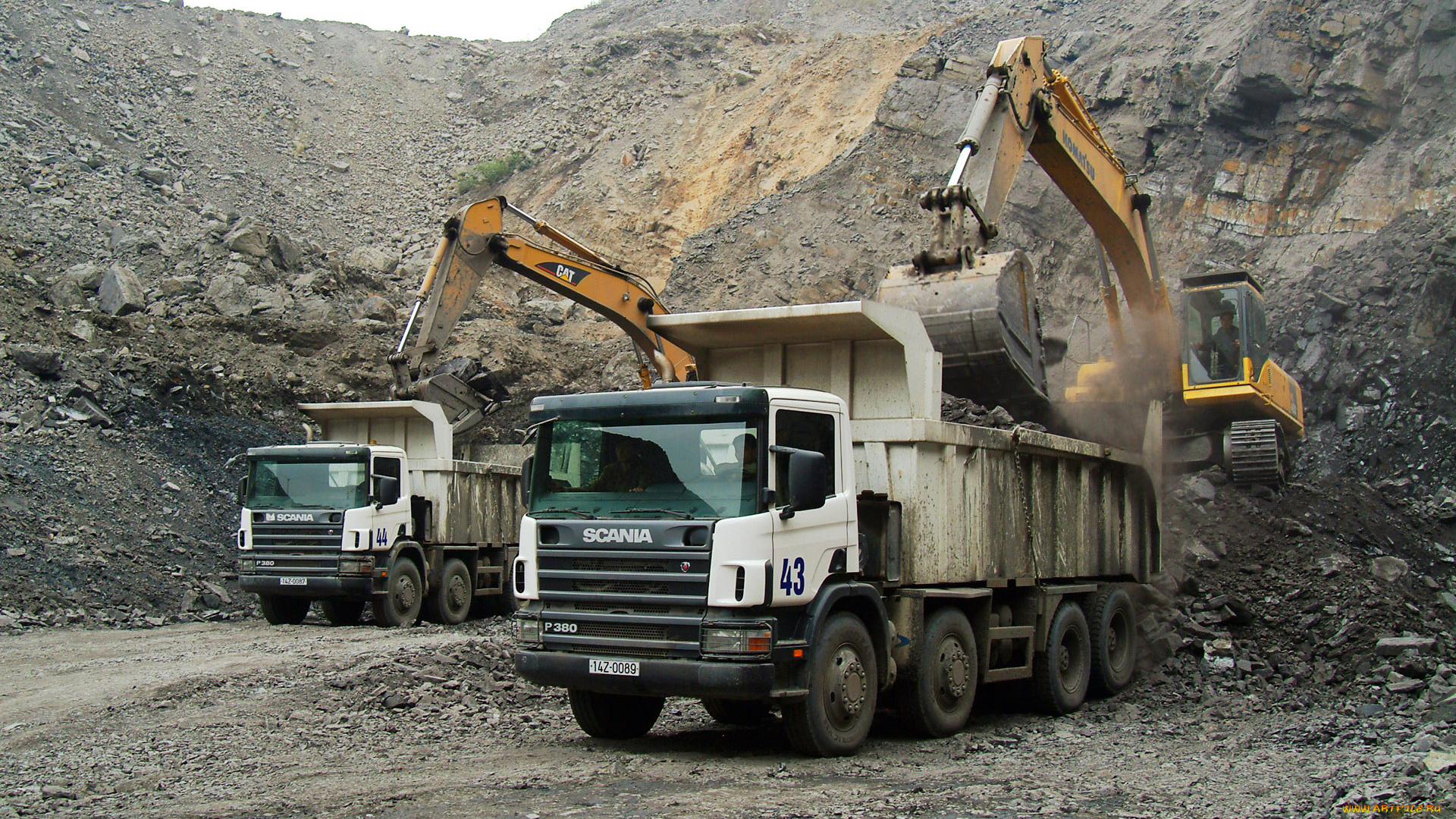 техника, экскаваторы, самосвалы, карьер