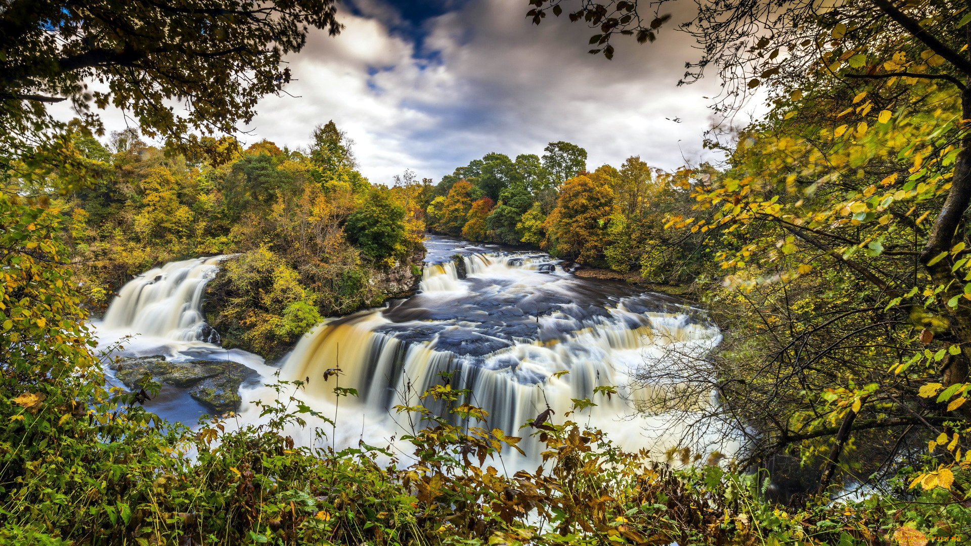 waterfall, at, clyde, valley, woodlands, scotland, природа, водопады, waterfall, at, clyde, valley, woodlands