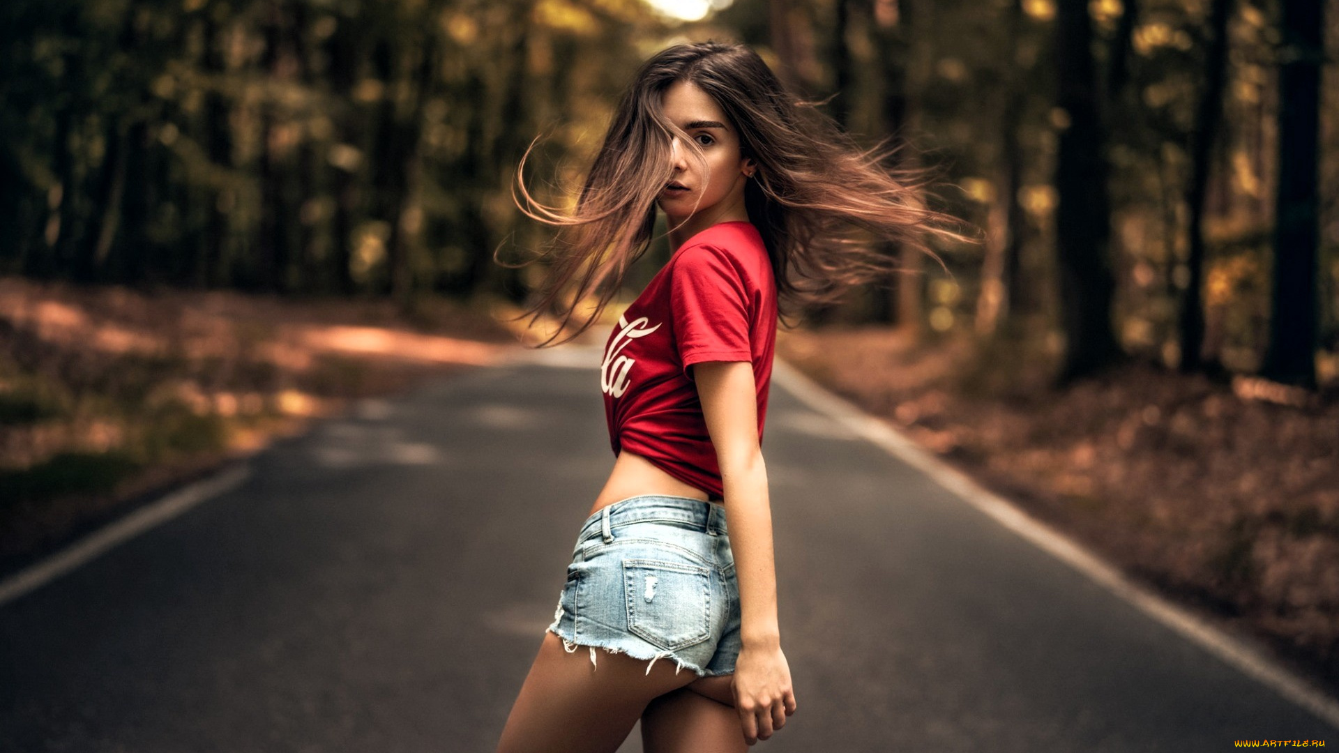 девушки, -, брюнетки, , шатенки, шатенка, топ, шорты, дорога, лес