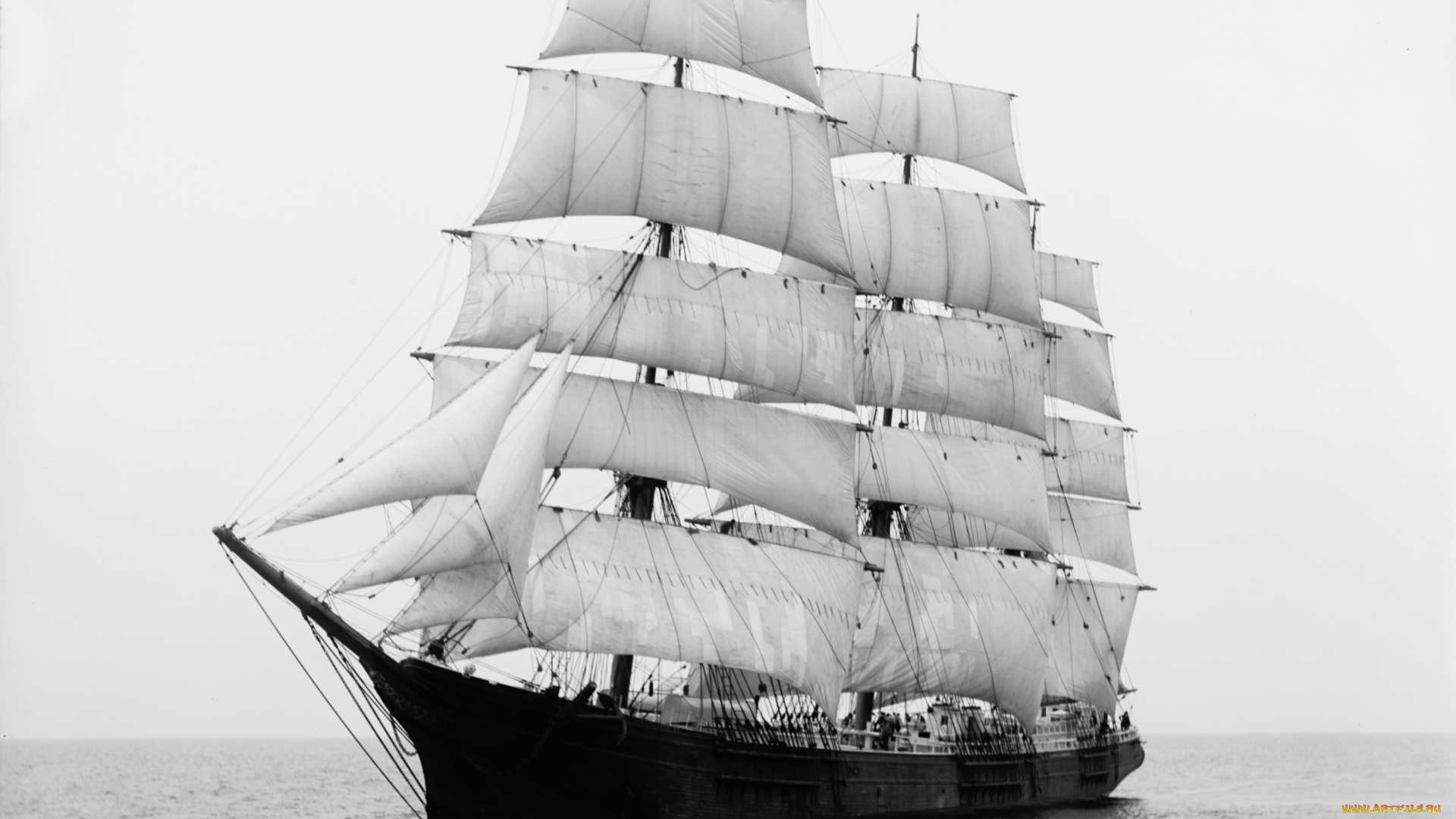корабли, парусники, мэри, л, кушинг, корабль, парусник, черно, белая, копия, с, пленки, негатив