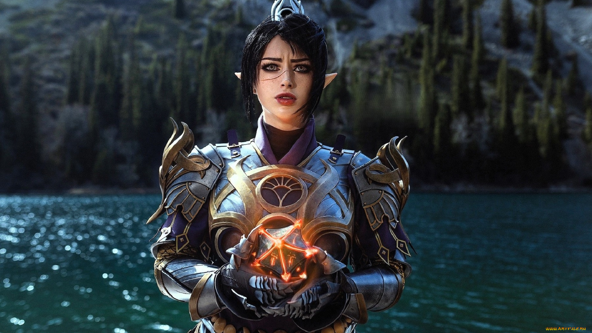 девушки, мария, давыдова, , lady, melamory, образ, косплей, наряд, броня, кристалл, озеро, гора