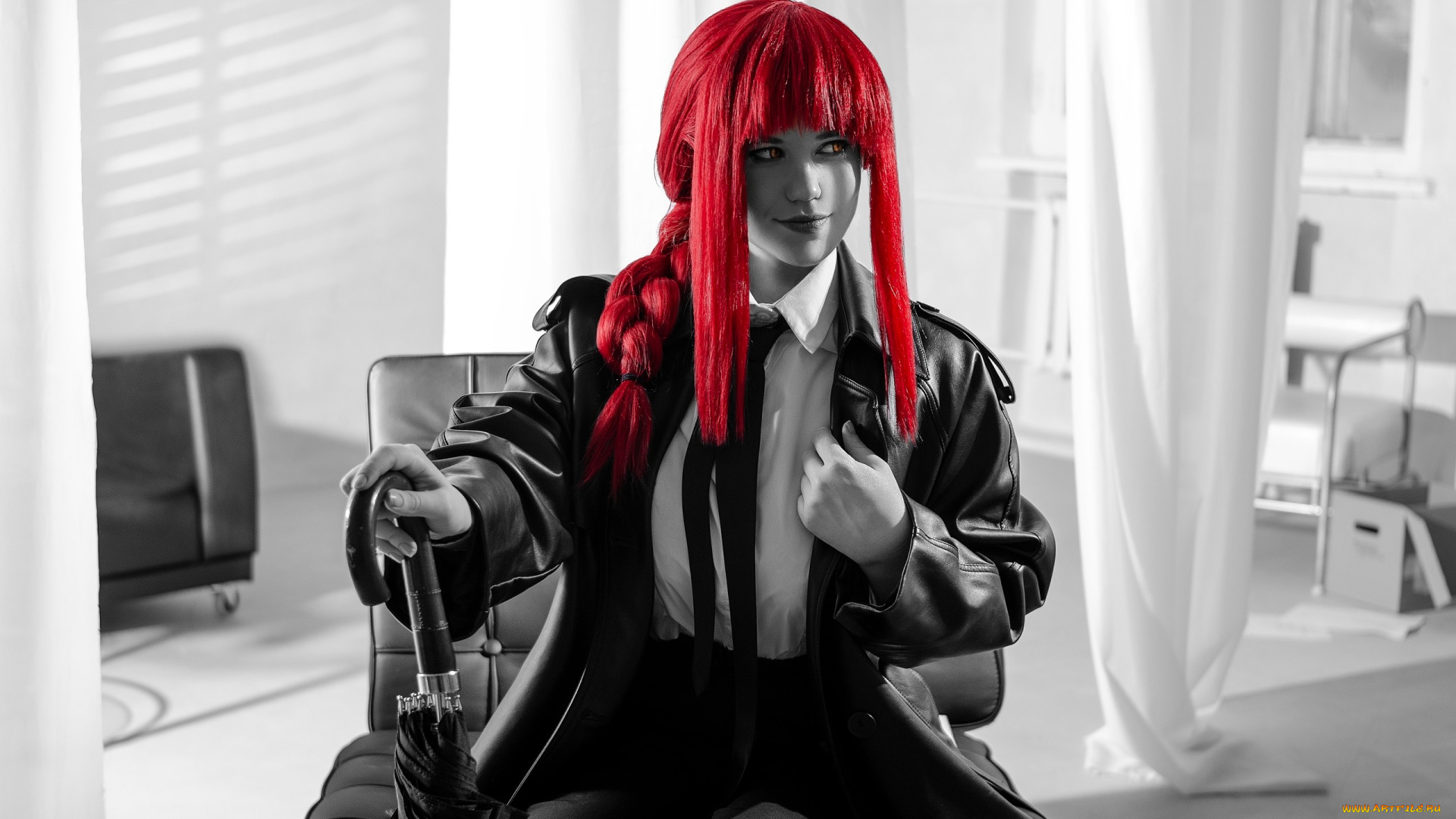 sino, tyan, девушки, образ, косплей, наряд, плащ, зонт, кресло