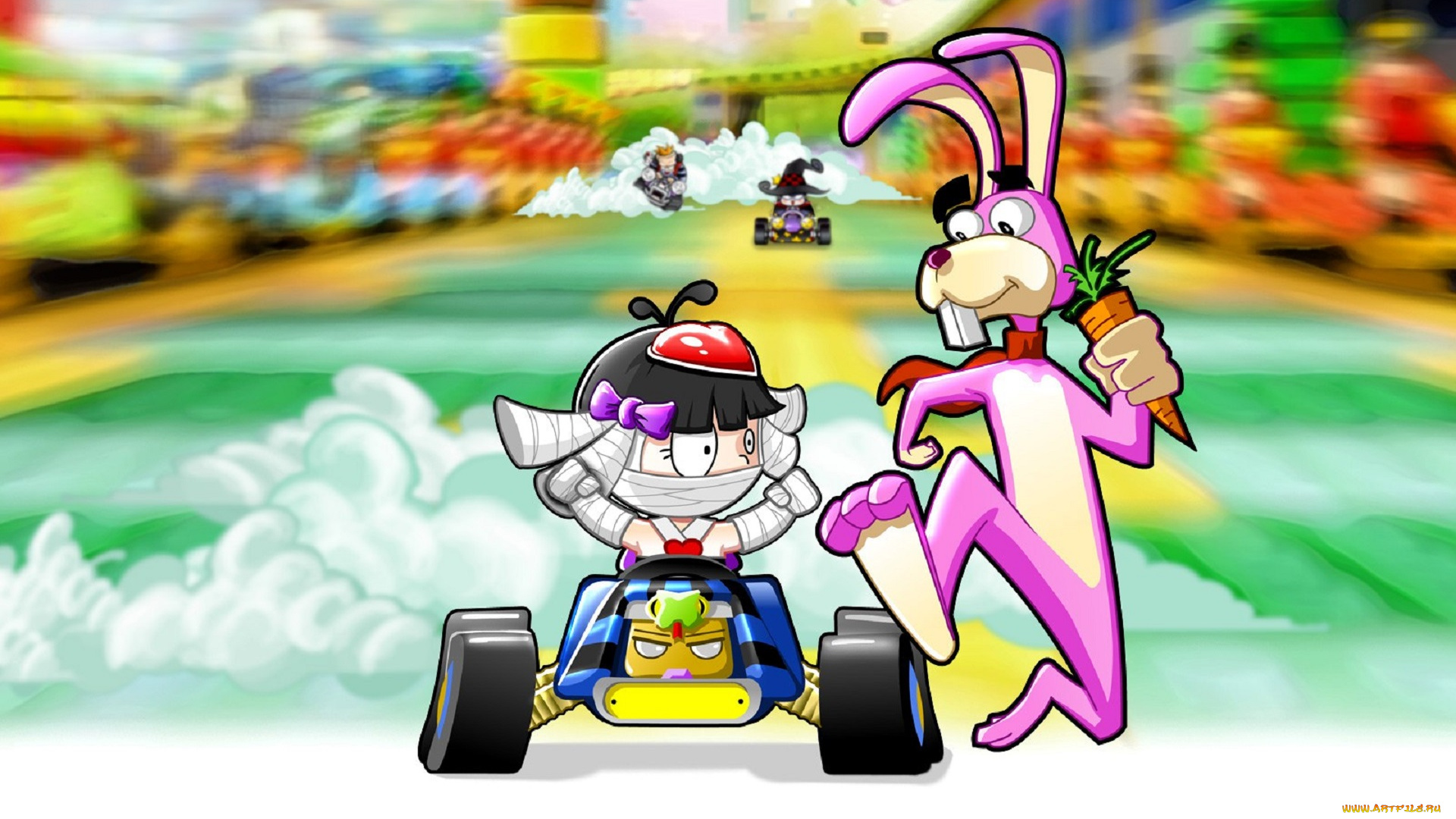 видео, игры, kart, n`, crazy, кролик, морковка, гонки, машинки