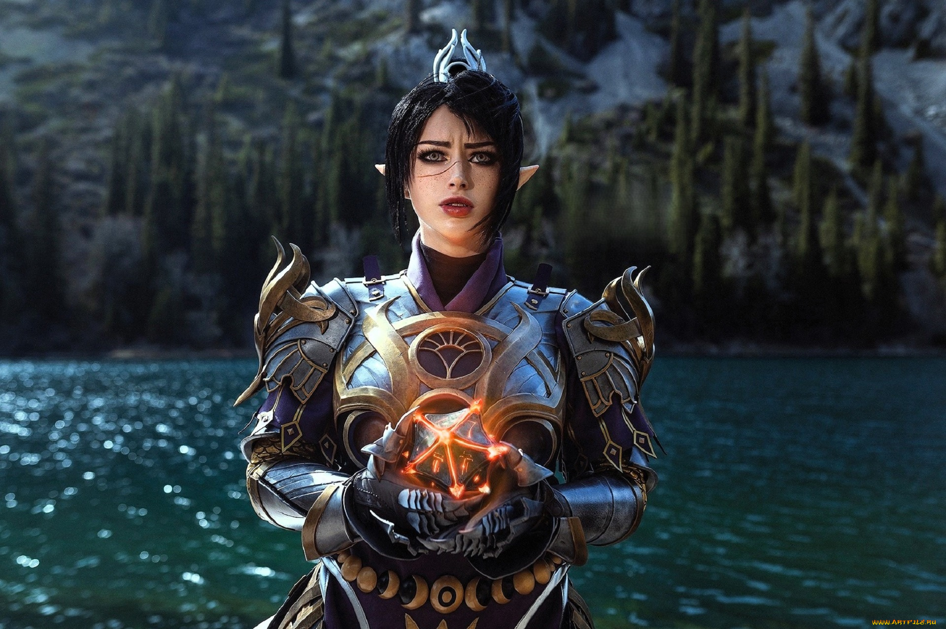 девушки, мария, давыдова, , lady, melamory, образ, косплей, наряд, броня, кристалл, озеро, гора