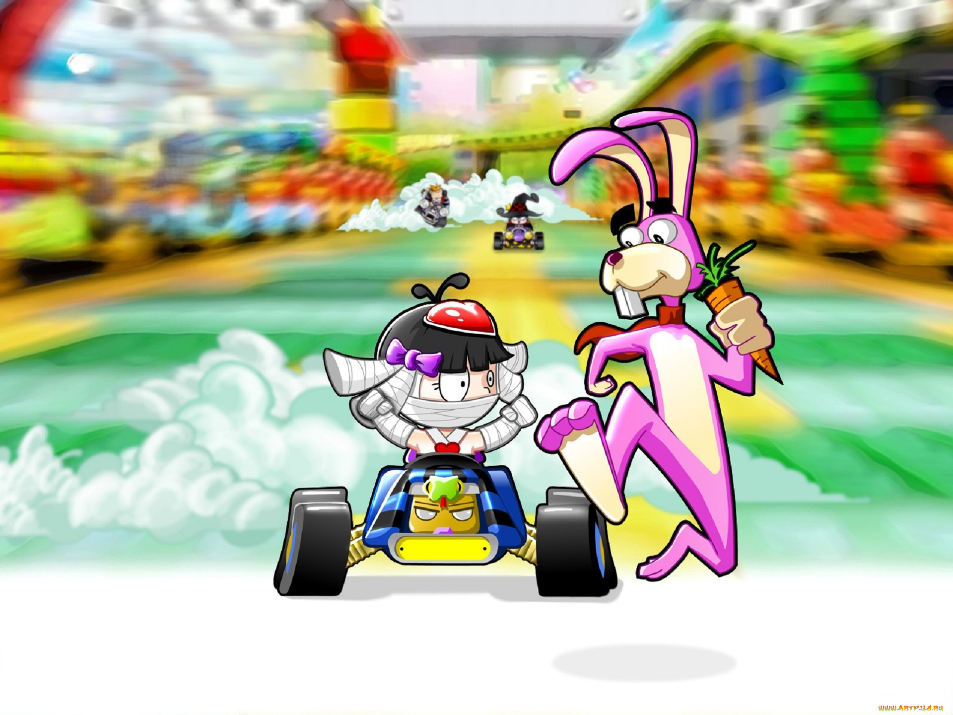 видео, игры, kart, n`, crazy, кролик, морковка, гонки, машинки