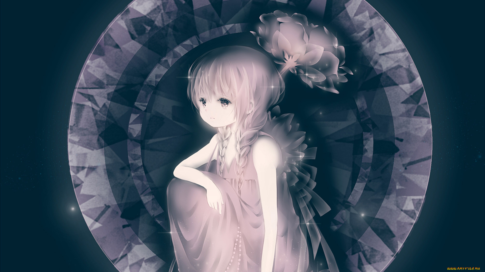 аниме, *unknown, другое, алмаз, бриллиант, персонификация, камень, цветок, сияние, косички, девочка, diamond