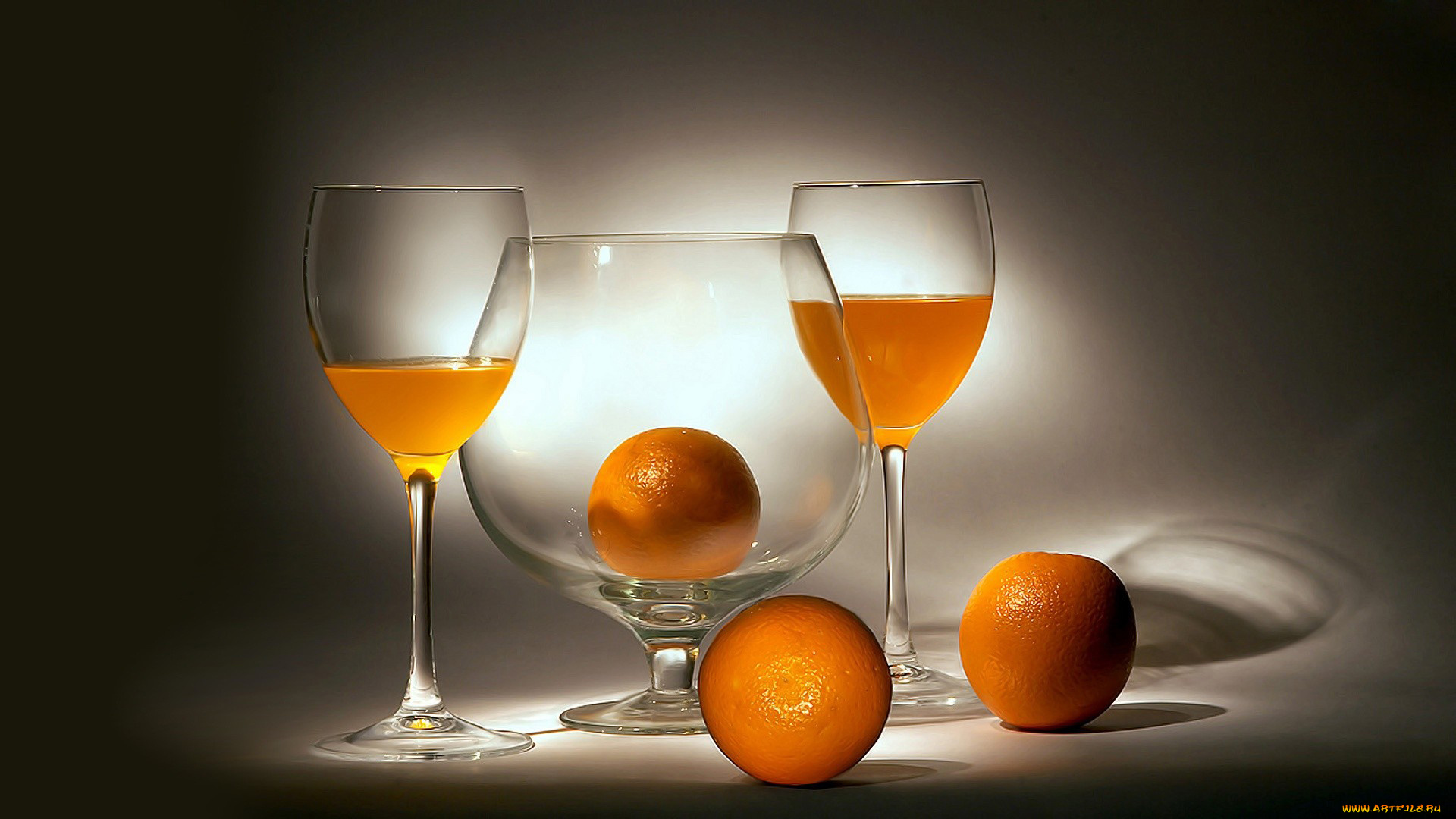 еда, цитрусы, апельсины, бокалы, сок