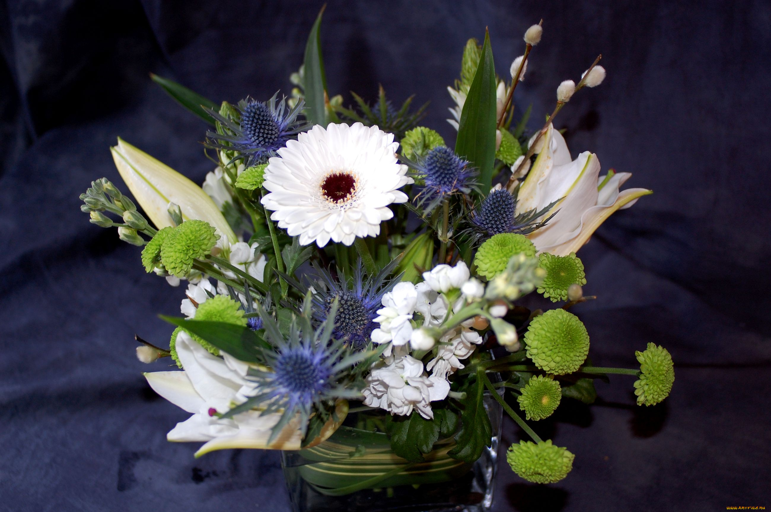 цветы, букеты, композиции, хризантемы, лилии, левкой, герберы, верба