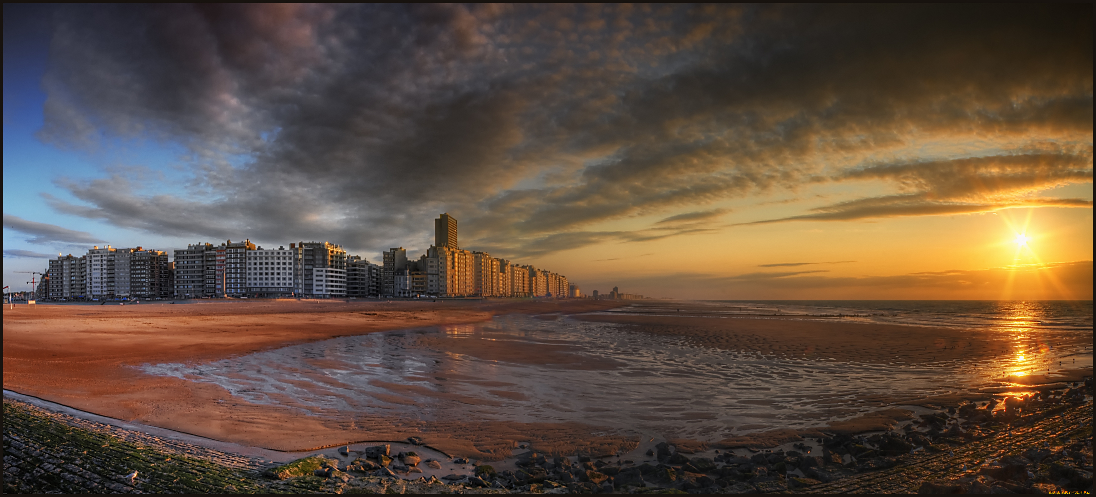 города, пейзажи, бельгия, пляж, побережье, солнце