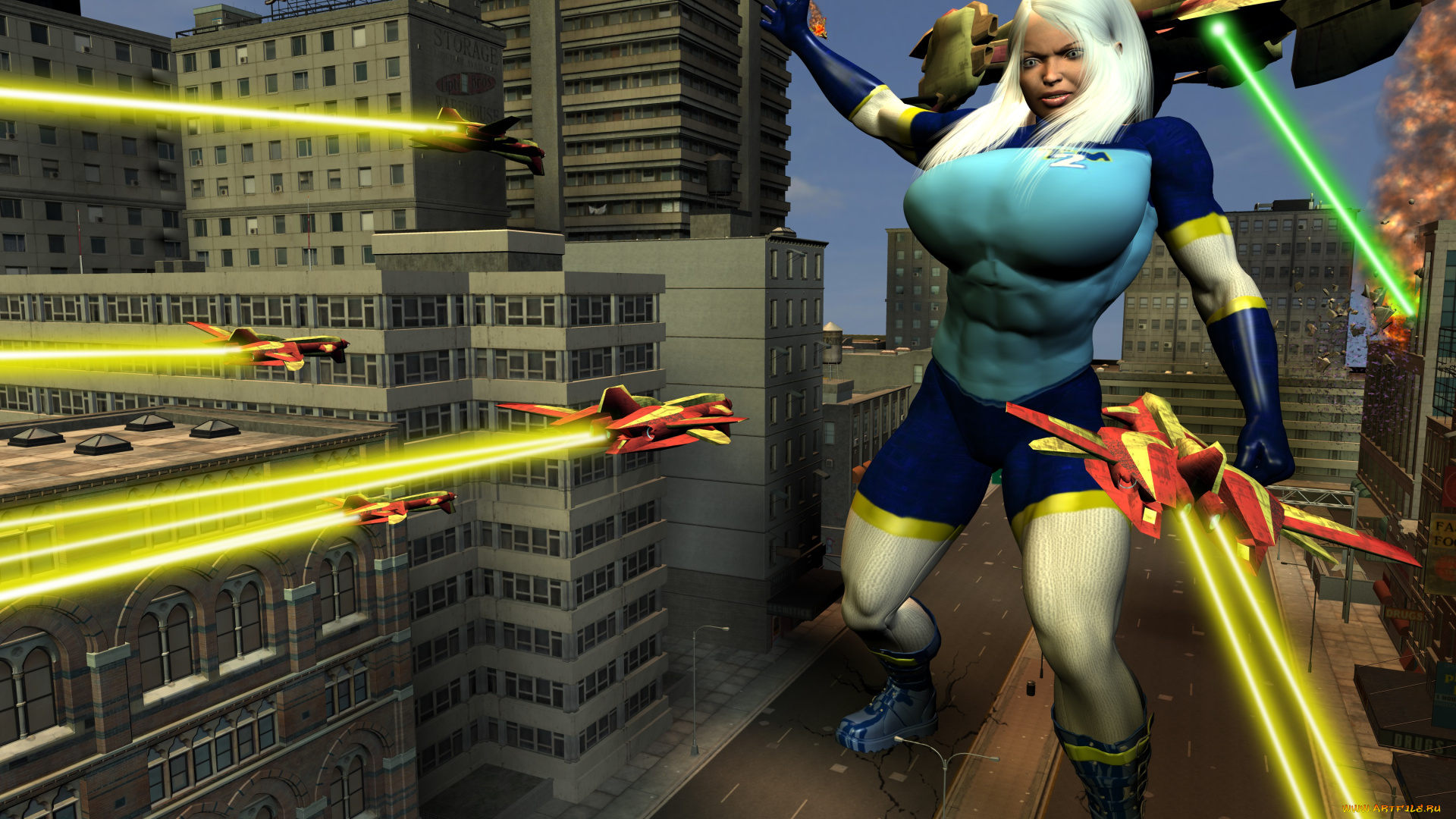 3д, графика, fantasy, фантазия, самолеты, город