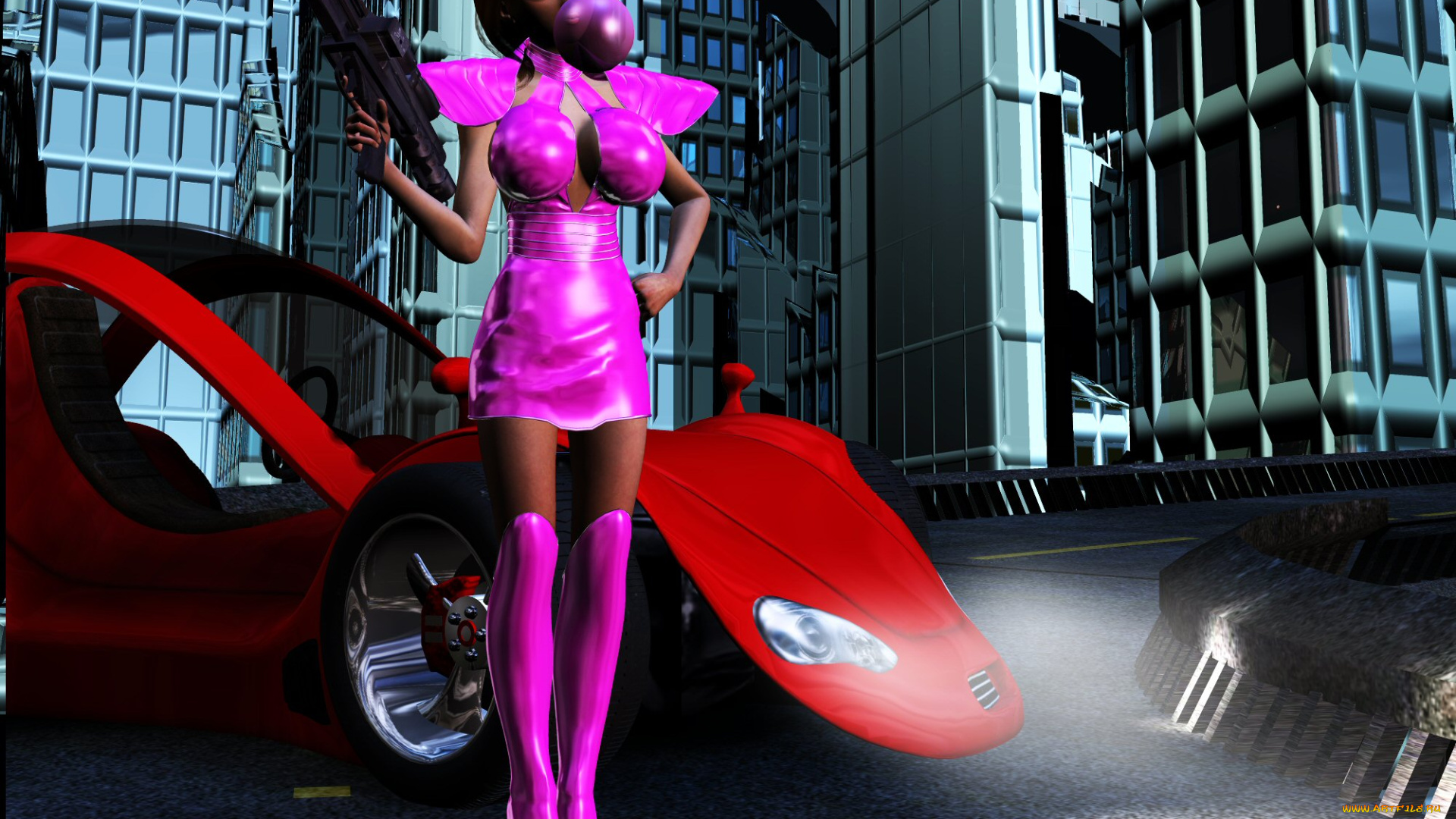 3д, графика, people, люди, девушка, автомобиль