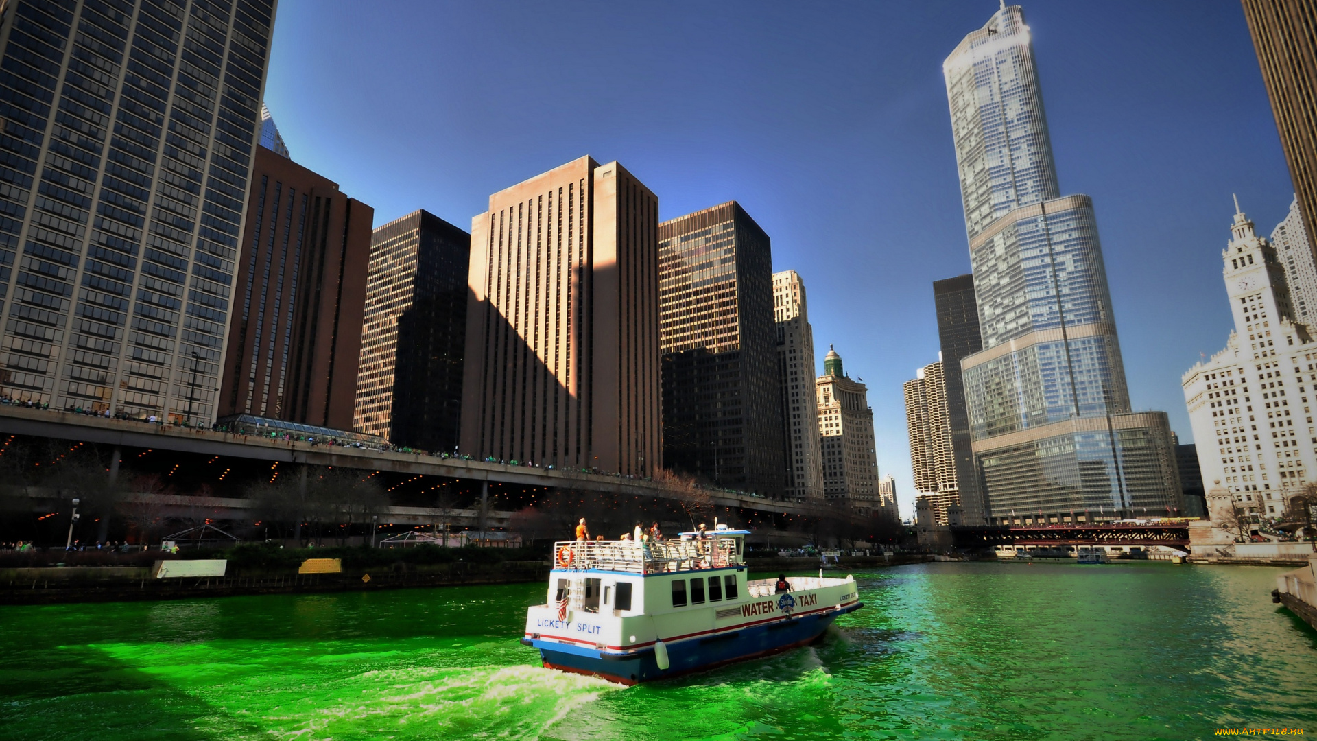 города, Чикаго, сша, мегаполис, водное, такси, небоскрёбы, здания