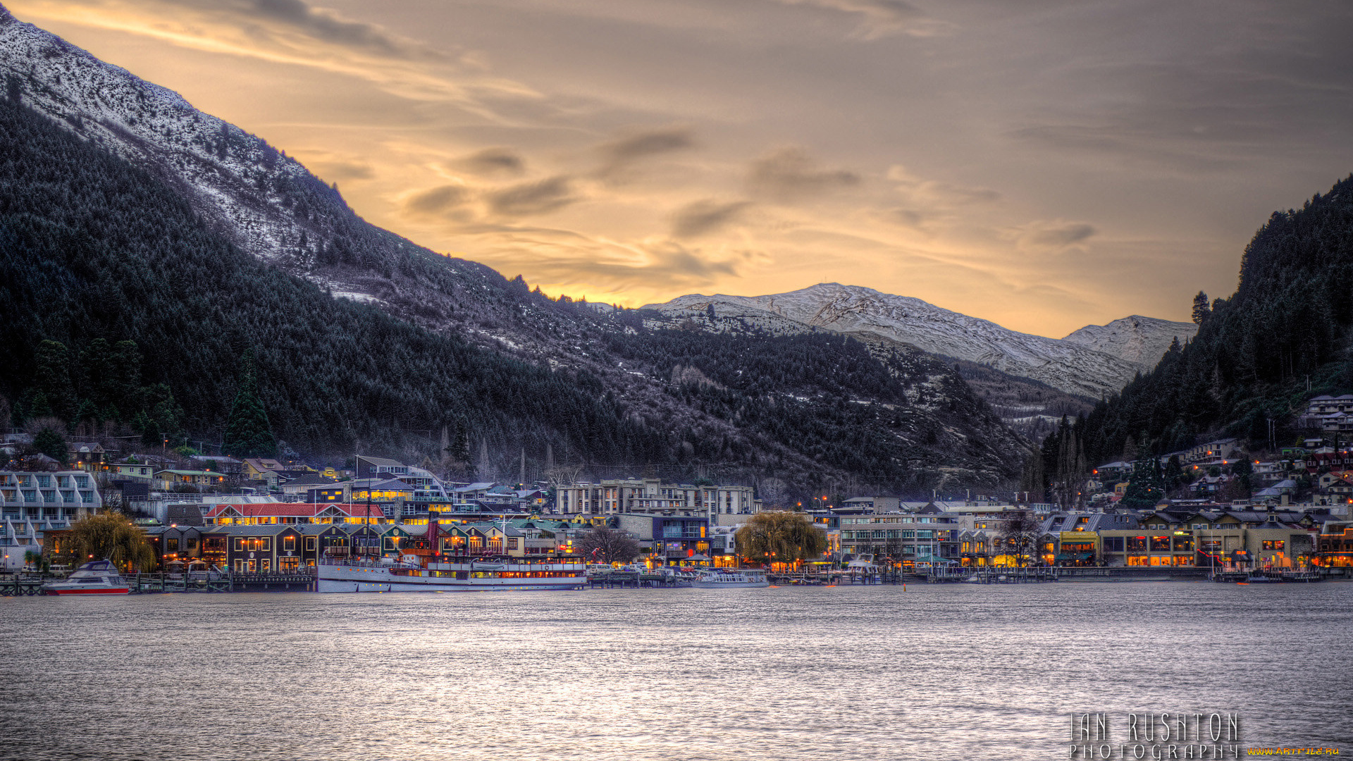 города, пейзажи, дома, горы, озеро