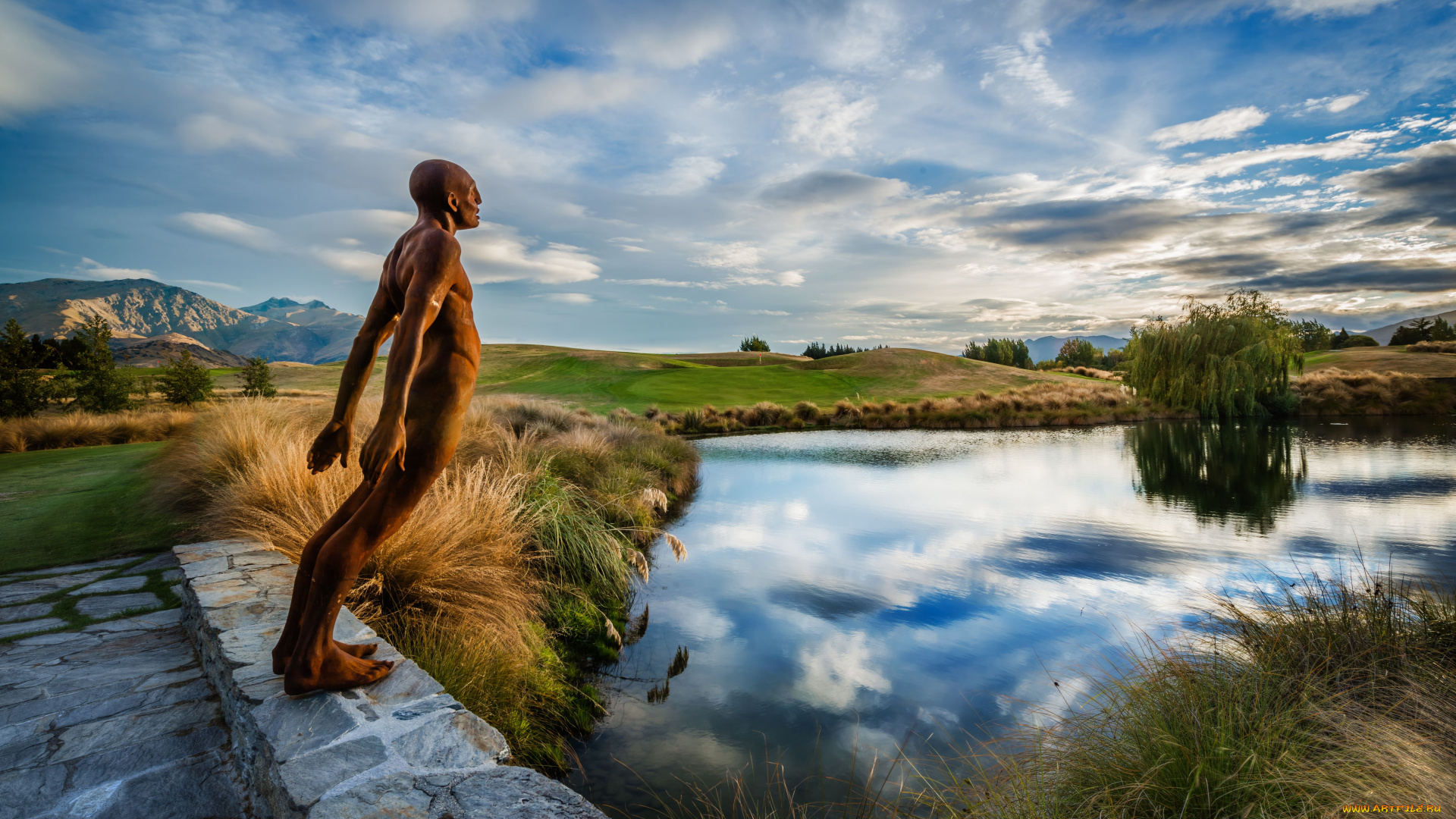 new, zealand, разное, рельефы, статуи, музейные, экспонаты, человек, на, мосту, река, новая, зеландия