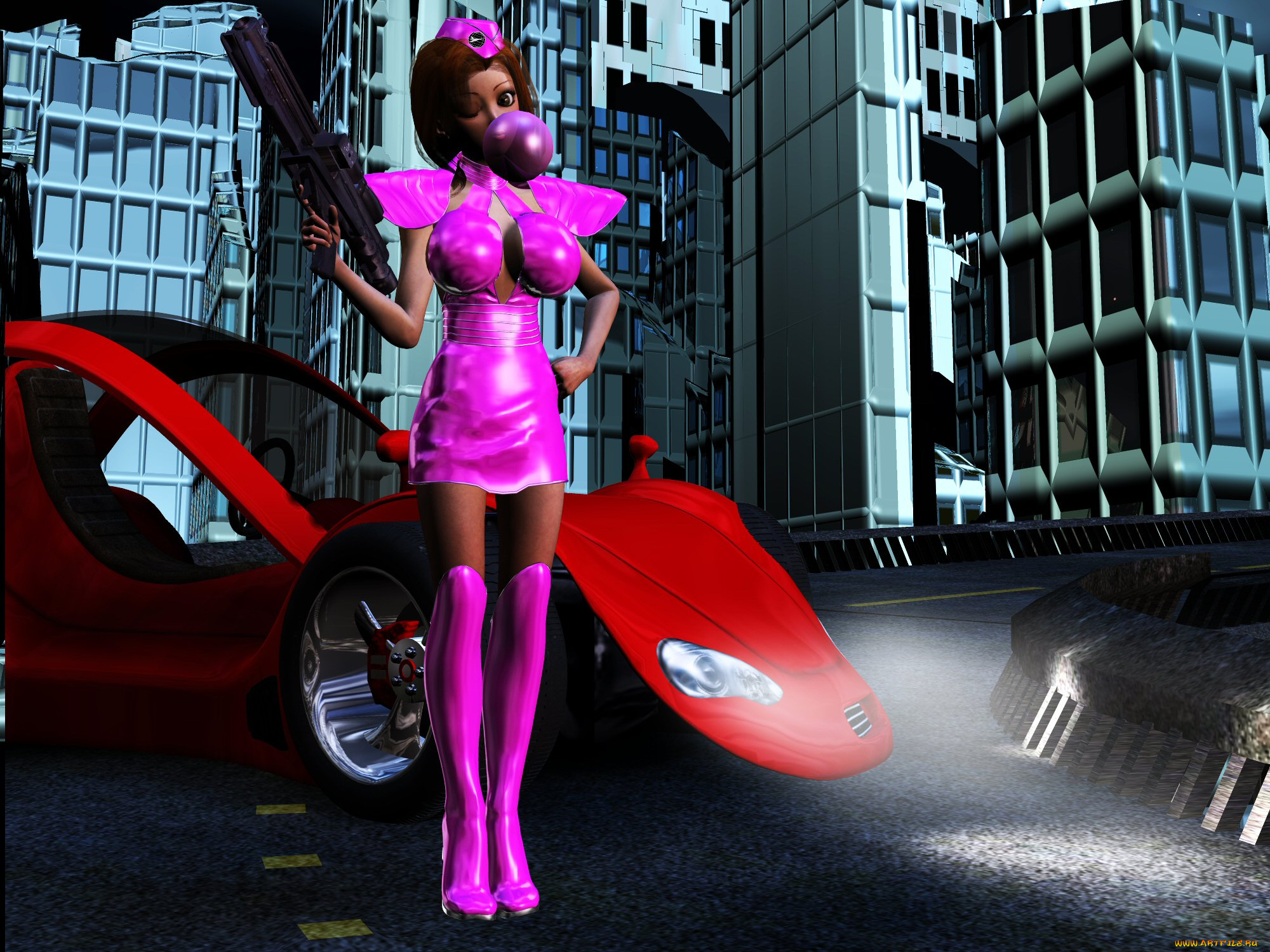 3д, графика, people, люди, девушка, автомобиль