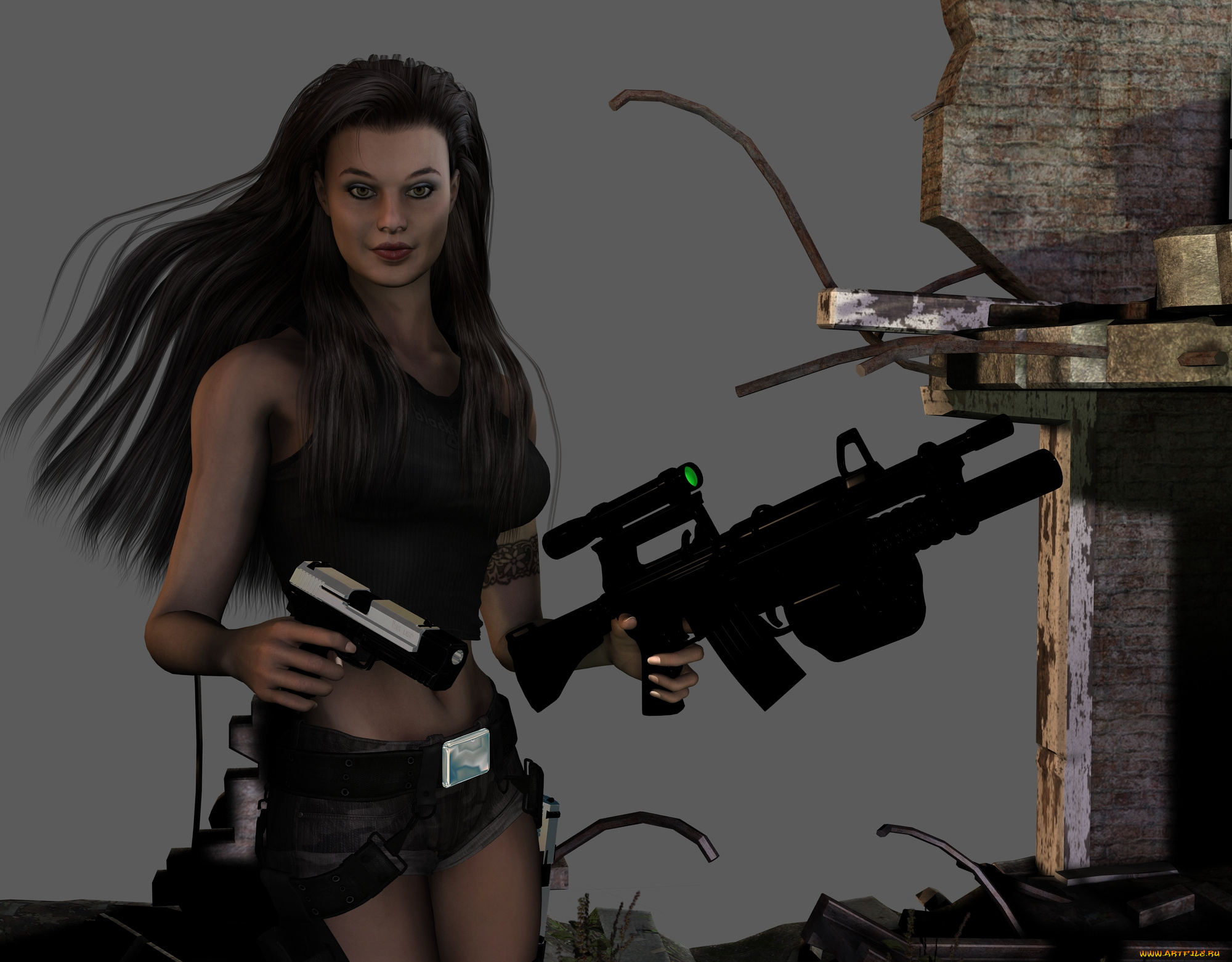 3д, графика, people, люди, оружие, девушка