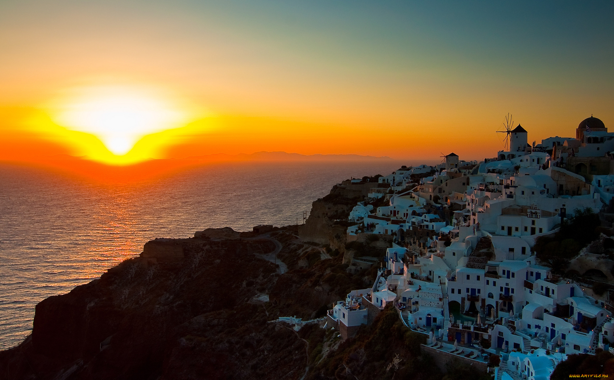 oia, santorini, greece, города, санторини, греция, пейзаж, ия, эгейское, море, закат, побережье