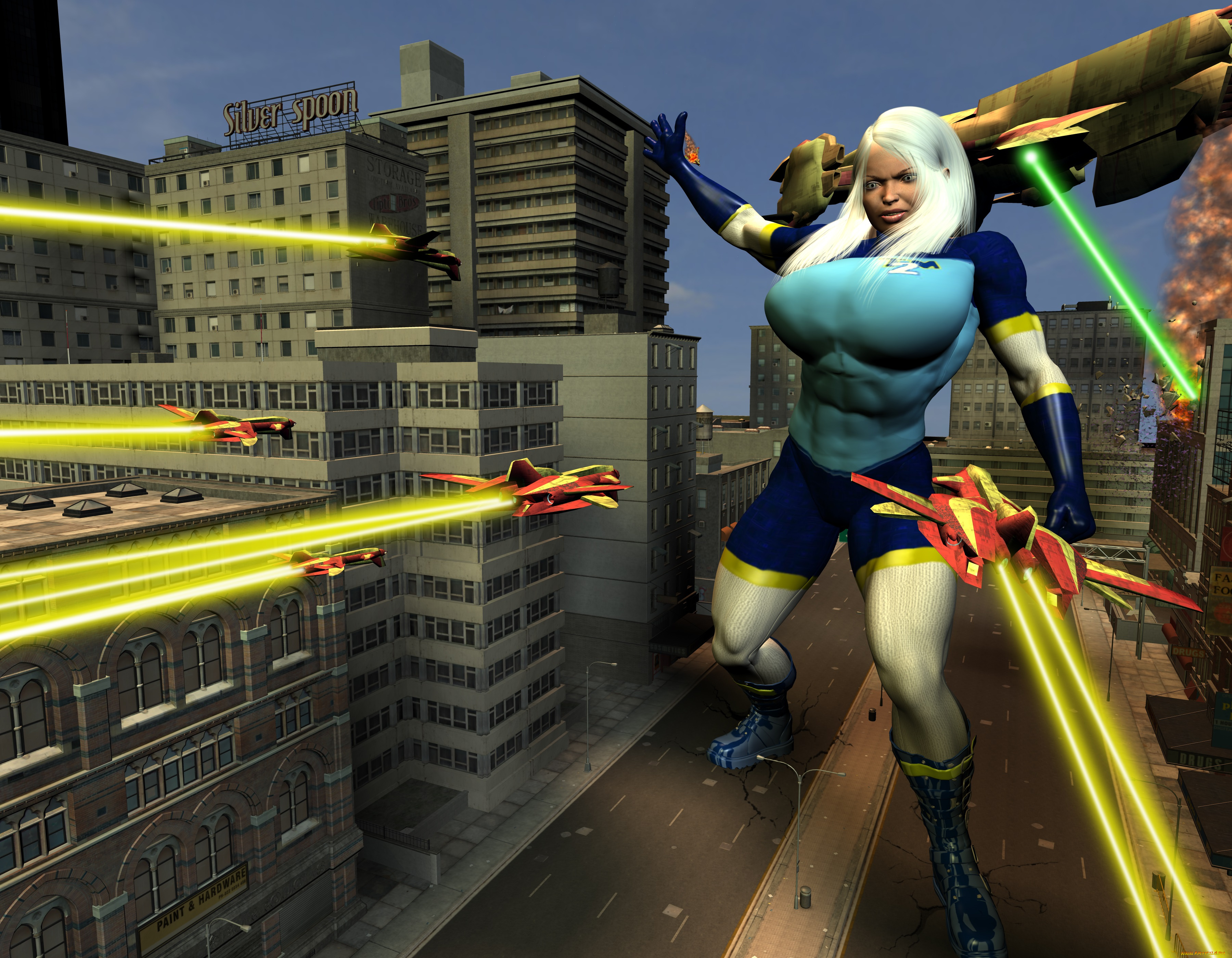 3д, графика, fantasy, фантазия, самолеты, город