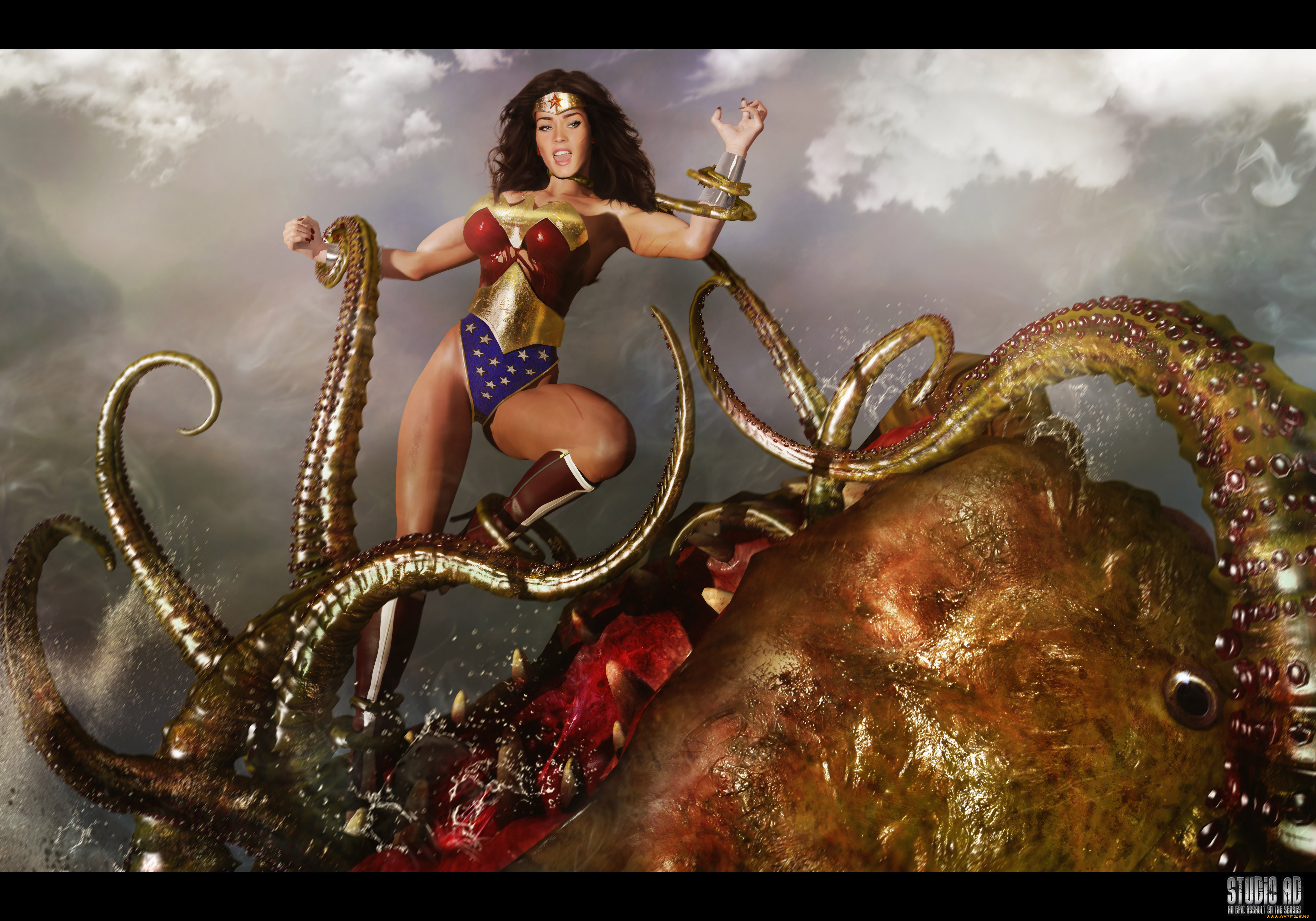 3д, графика, fantasy, фантазия, девушка, восьминог