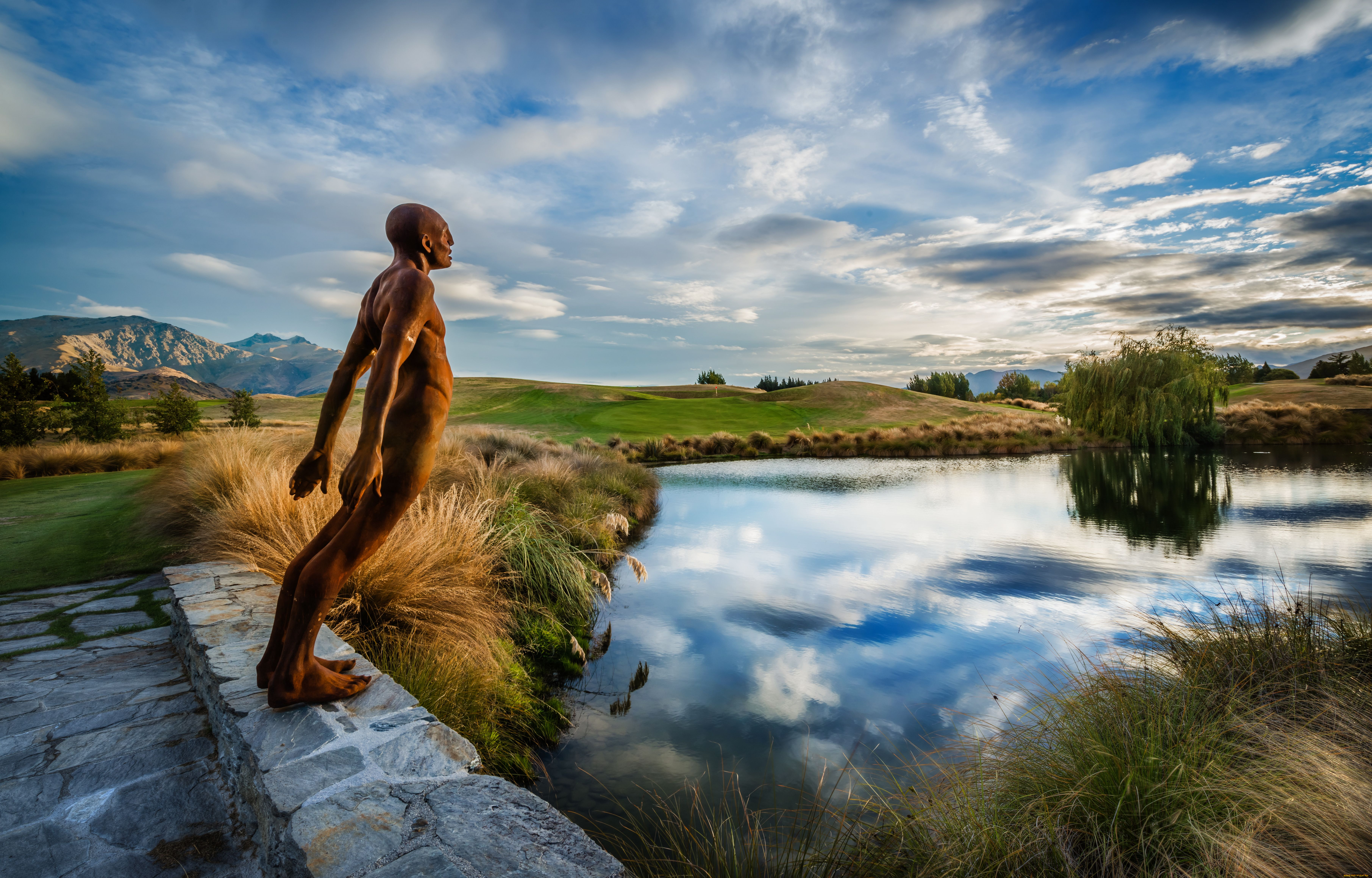 new, zealand, разное, рельефы, статуи, музейные, экспонаты, человек, на, мосту, река, новая, зеландия