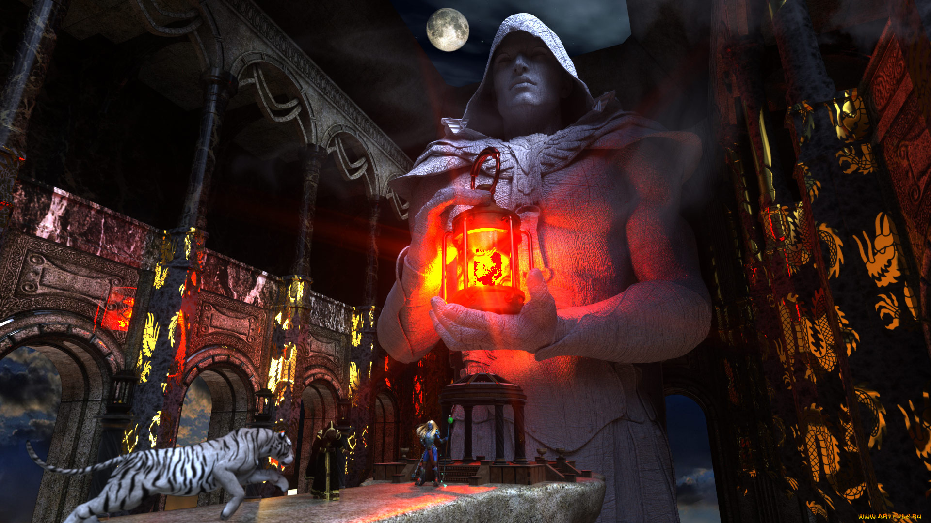 3д, графика, fantasy, , фантазия, тигр, девушка