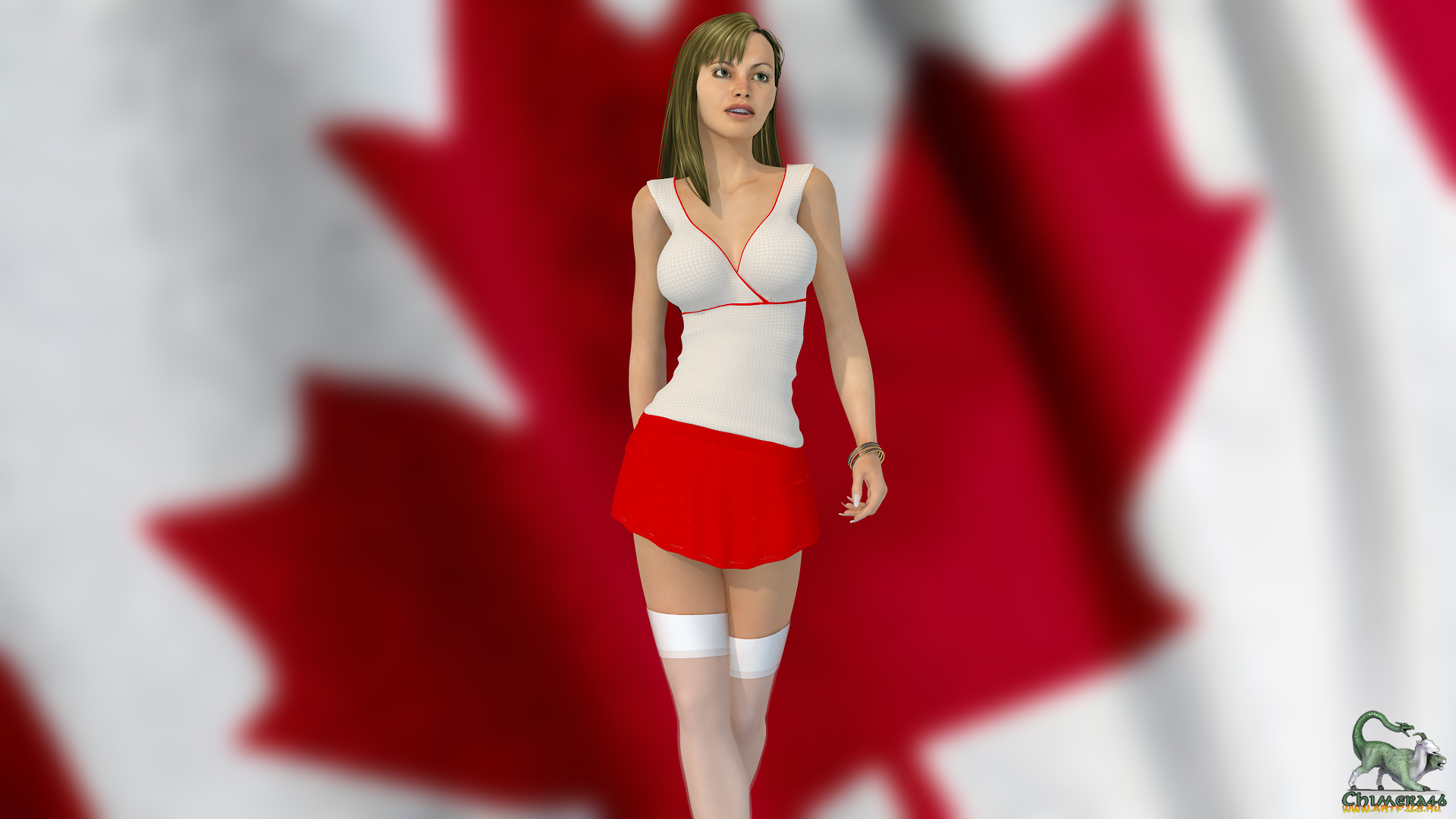 3д, графика, people, , люди, флаг, взгляд, девушка