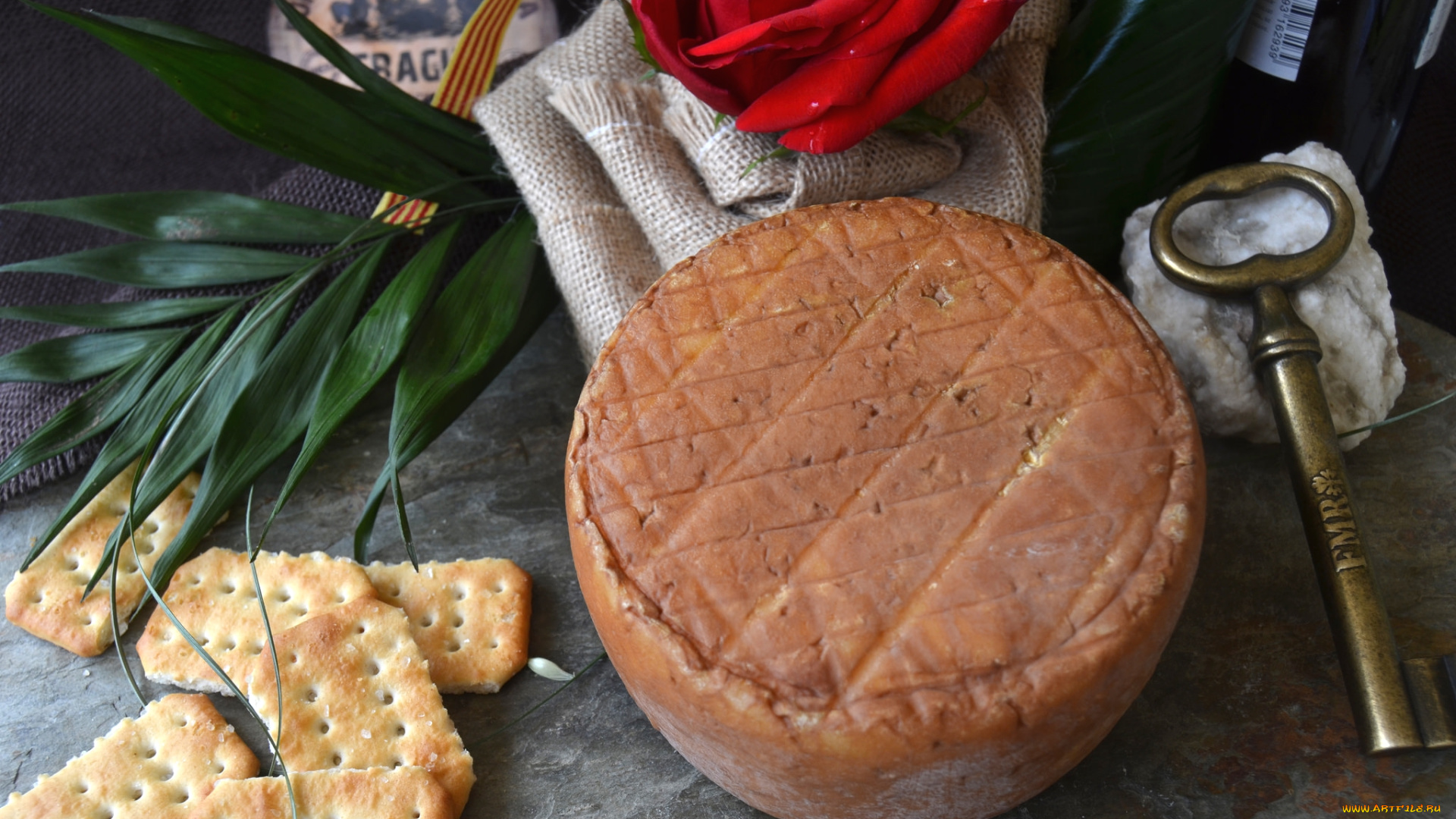 еда, сырные, изделия, сыр, роза, крекеры, ключ