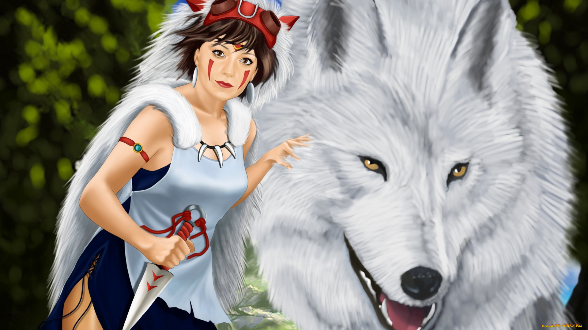 разное, арты, princess, mononoke, волк, девушка, danliz