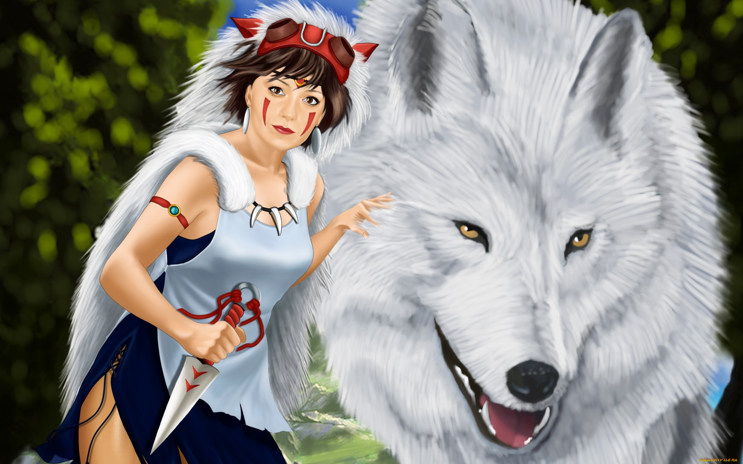 разное, арты, princess, mononoke, волк, девушка, danliz