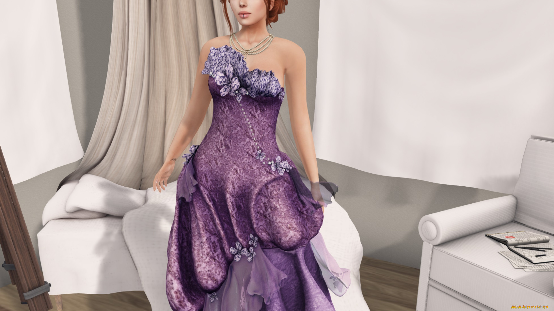 3д, графика, люди, , people, фон, взгляд, девушка, интерьер, рыжая