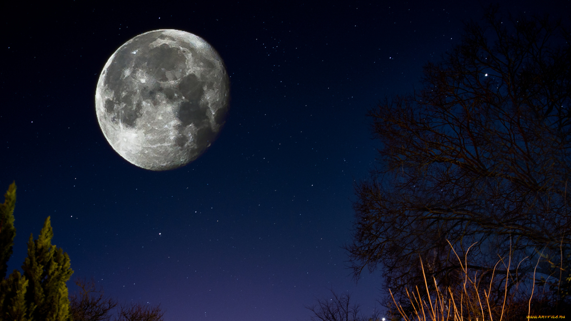 космос, луна, ночь, небеса