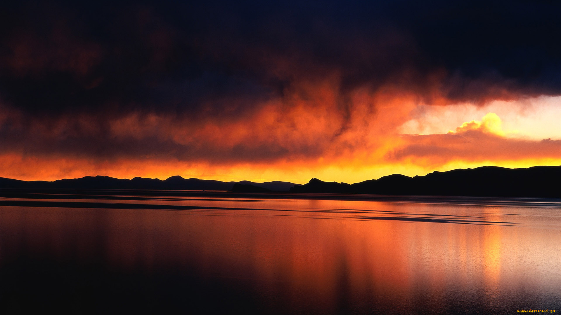 природа, реки, озера, река, холмы, тучи, закат