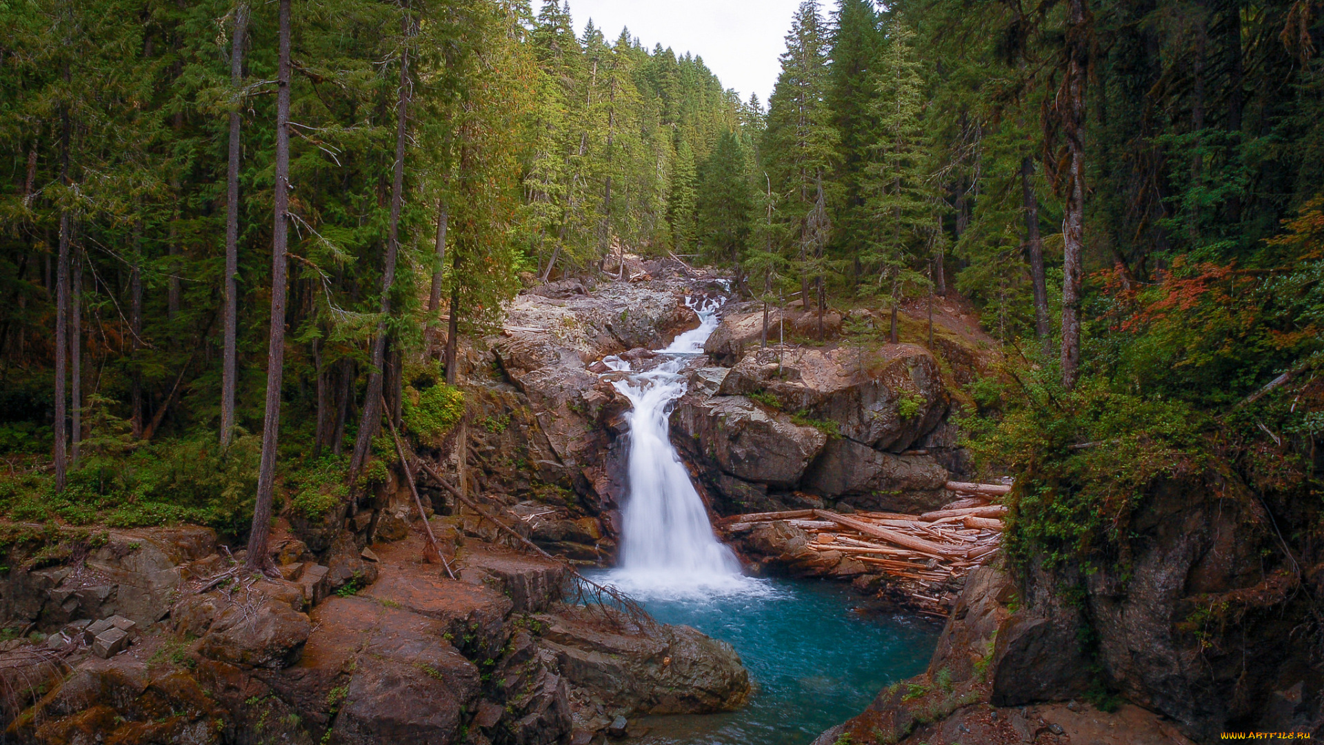 природа, водопады, река, лес, водопад