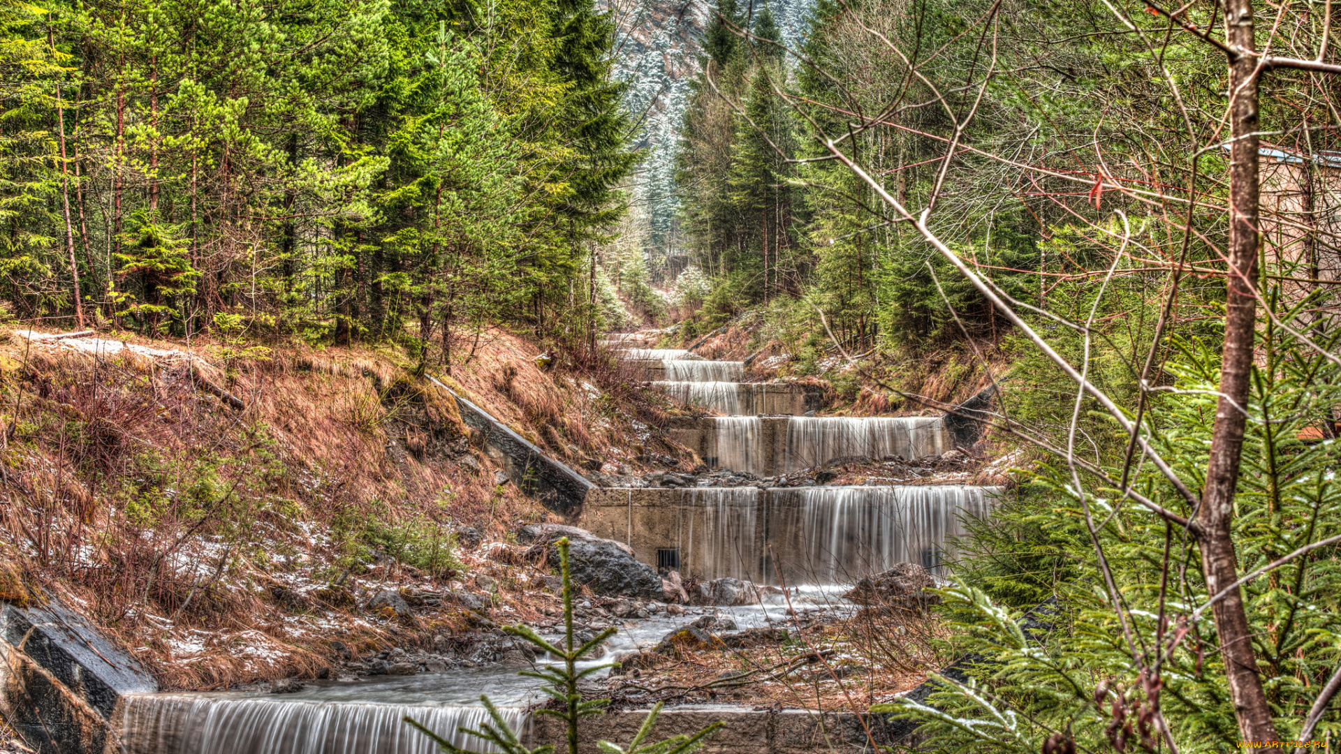 природа, водопады, водопад, река, лес