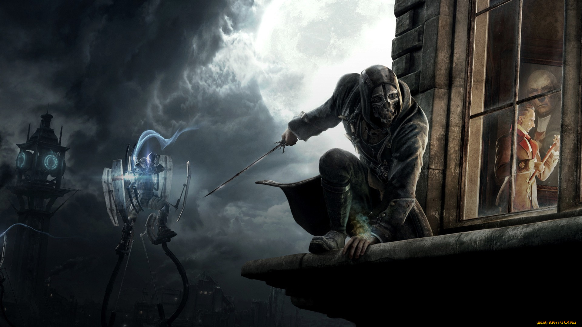 видео, игры, dishonored, , the, brigmore, witches, воин, ночь, город