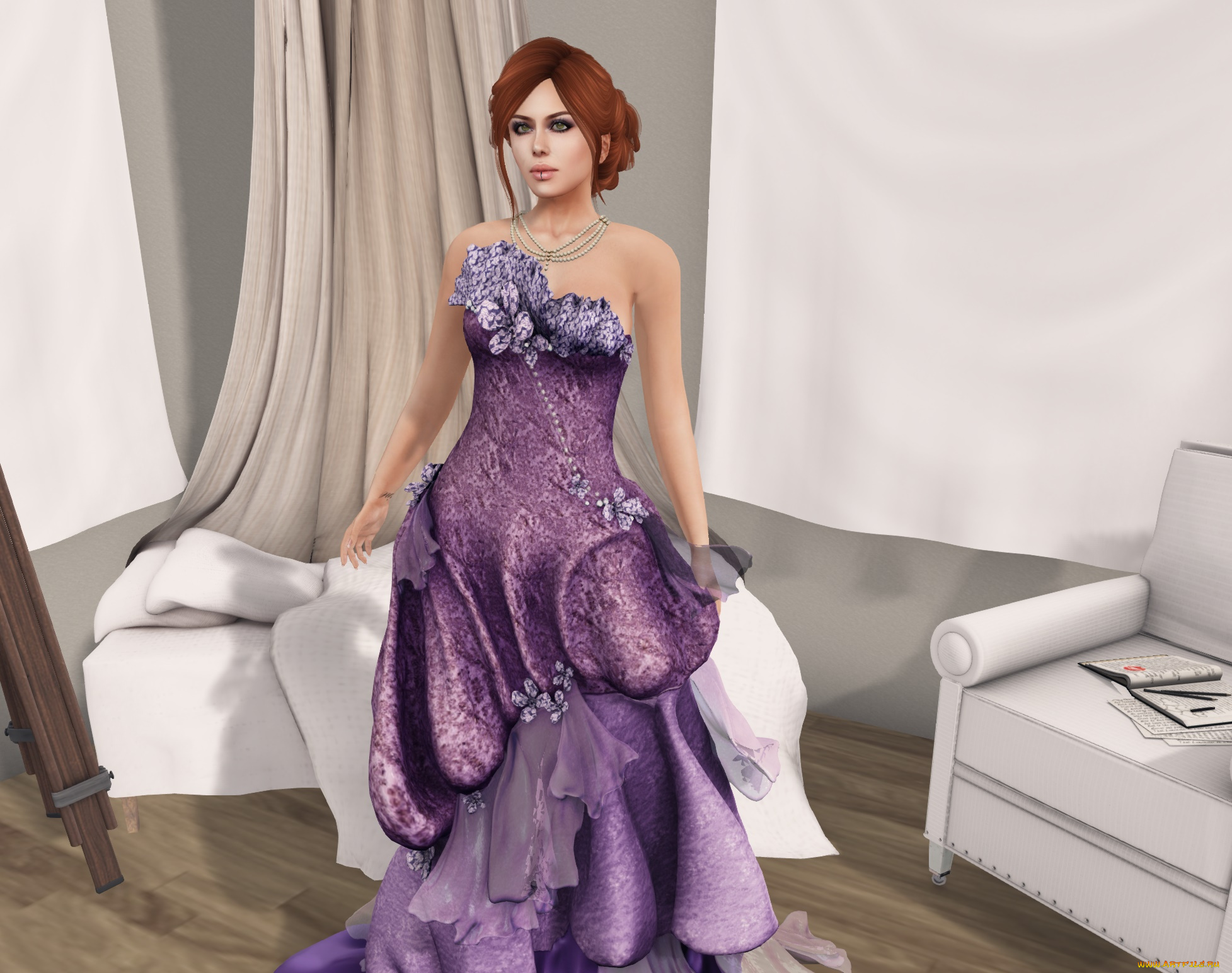 3д, графика, люди, , people, фон, взгляд, девушка, интерьер, рыжая